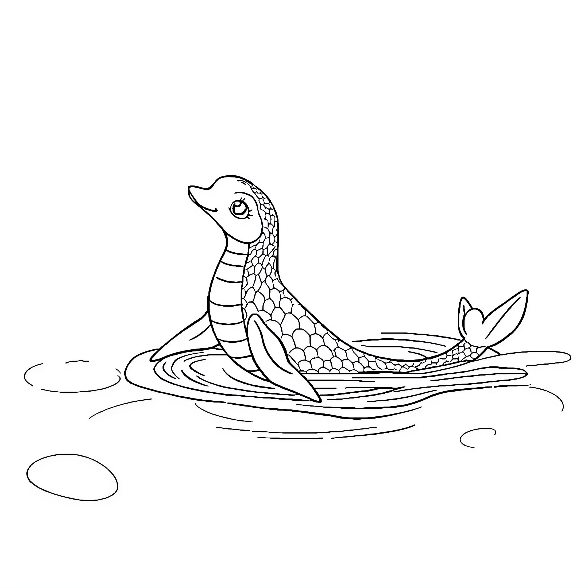 Mermaid swimming in tranquil waters Coloring Page (free black-and-white line drawing printable PDF for all, from beginners to advanced learners, including children, teens, adults, and seniors)
