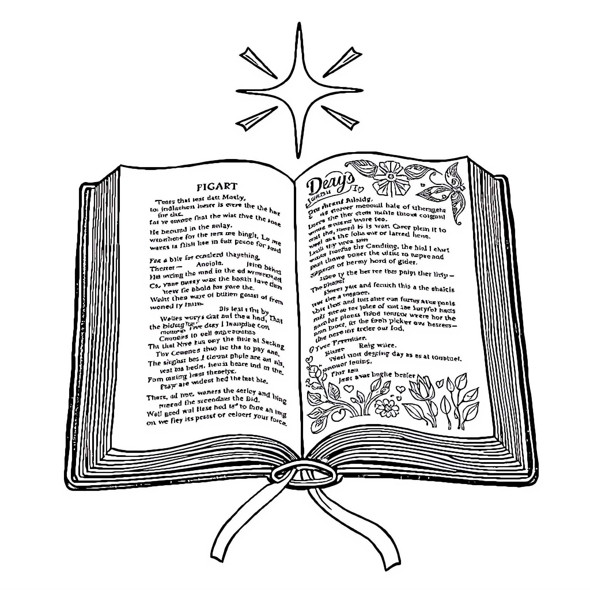 Bible with Verses and Floral Illustrations Coloring Page (free black-and-white line drawing printable PDF for all, from beginners to advanced learners, including children, teens, adults, and seniors)