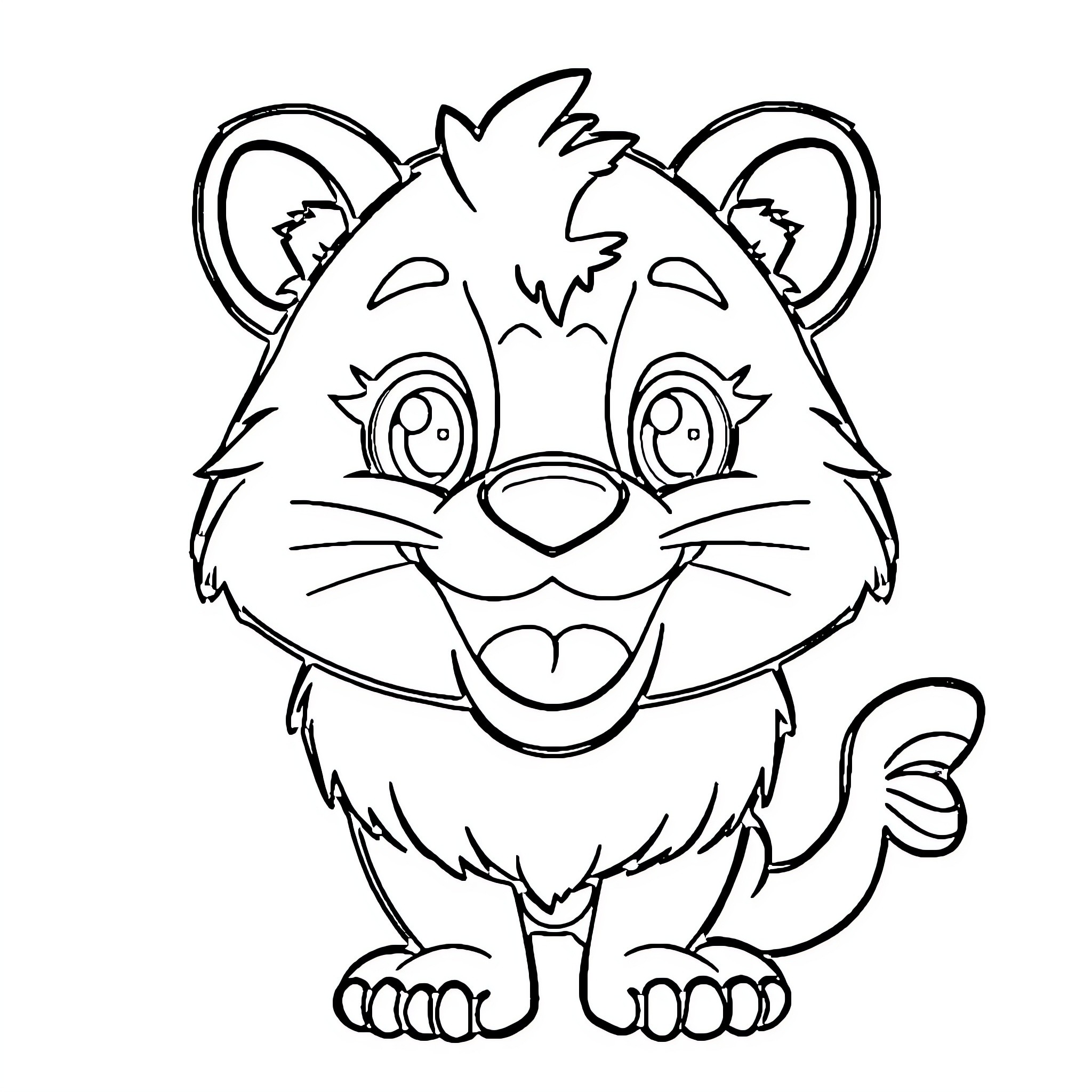Mascot of an adorable baby tiger Coloring Page (free black-and-white line drawing printable PDF for all, from beginners to advanced learners, including children, teens, adults, and seniors)