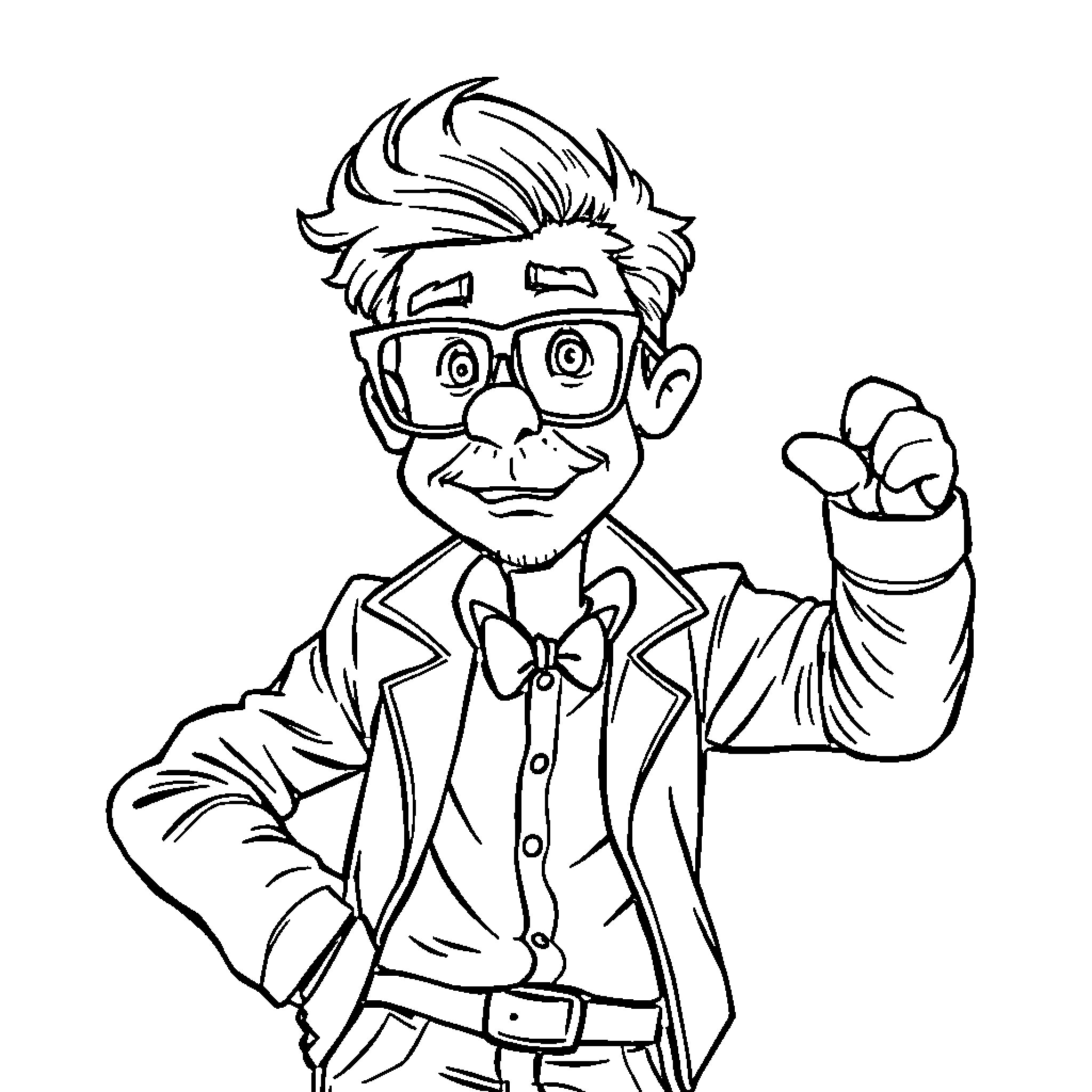 Professor Presenting with Enthusiasm Coloring Page (free black-and-white line drawing printable PDF for all, from beginners to advanced learners, including children, teens, adults, and seniors)