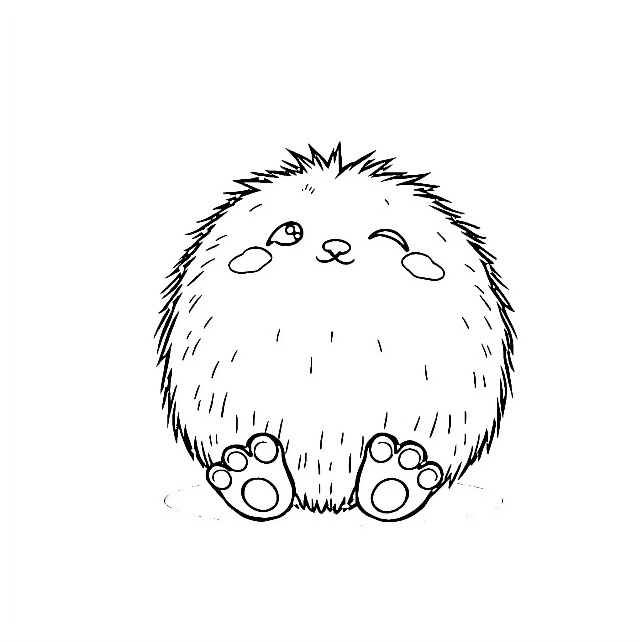 Furball smiling and showing paws Coloring Page (free black-and-white line drawing printable PDF for all, from beginners to advanced learners, including children, teens, adults, and seniors)