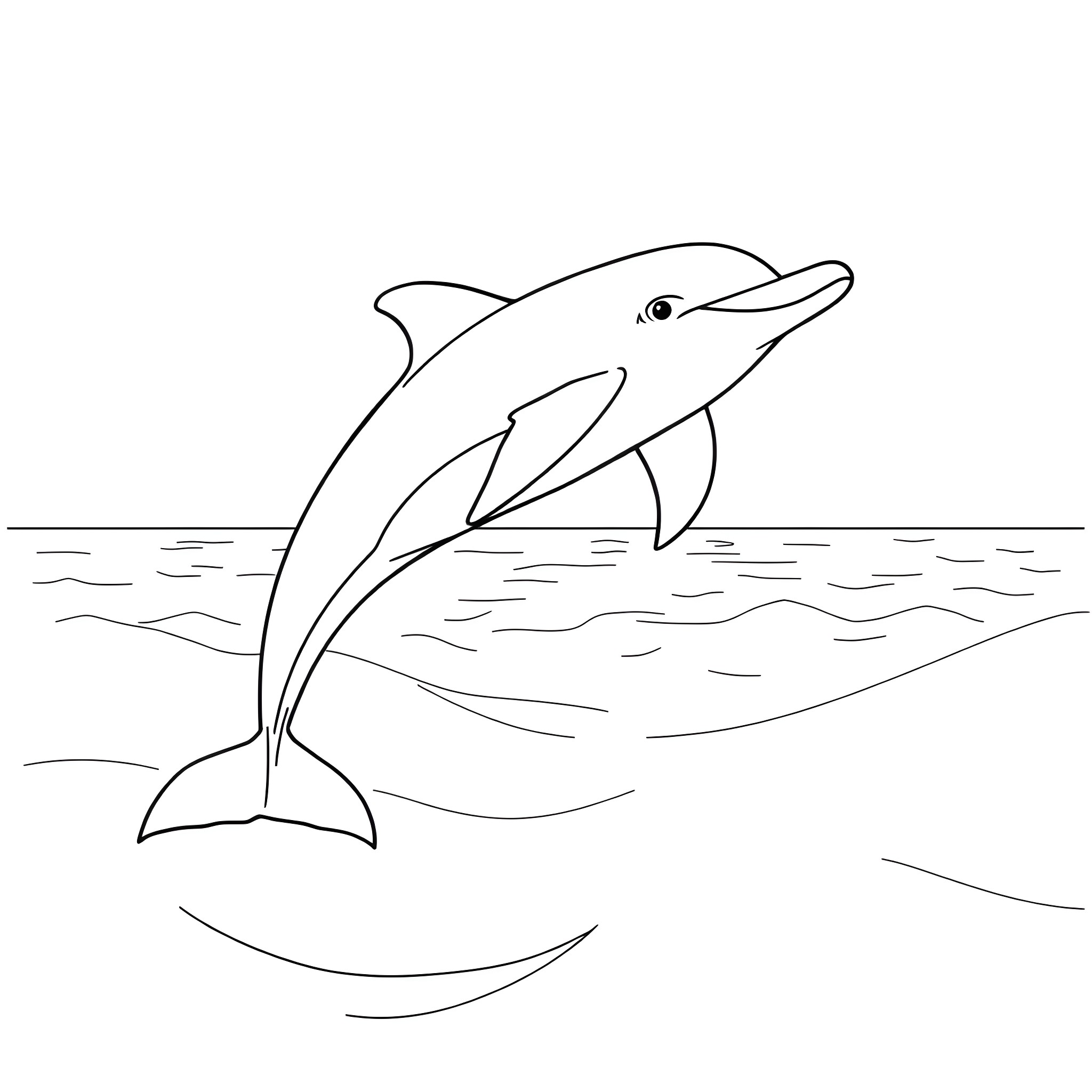 Dolphin jumping in the ocean Coloring Page (free black-and-white line drawing printable PDF for all, from beginners to advanced learners, including children, teens, adults, and seniors)