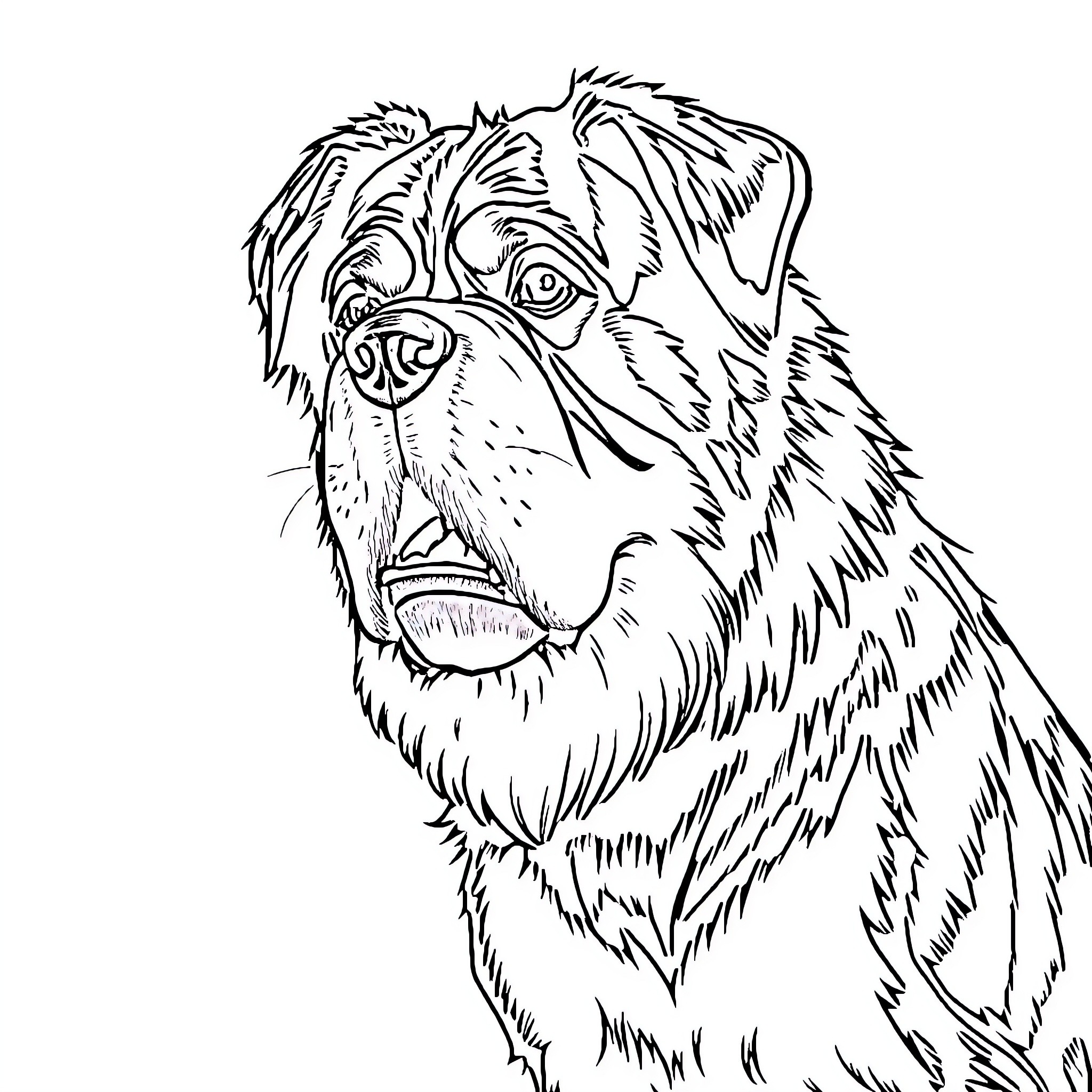 Bouledogue gazing intently with focused expression Coloring Page (free black-and-white line drawing printable PDF for all, from beginners to advanced learners, including children, teens, adults, and seniors)