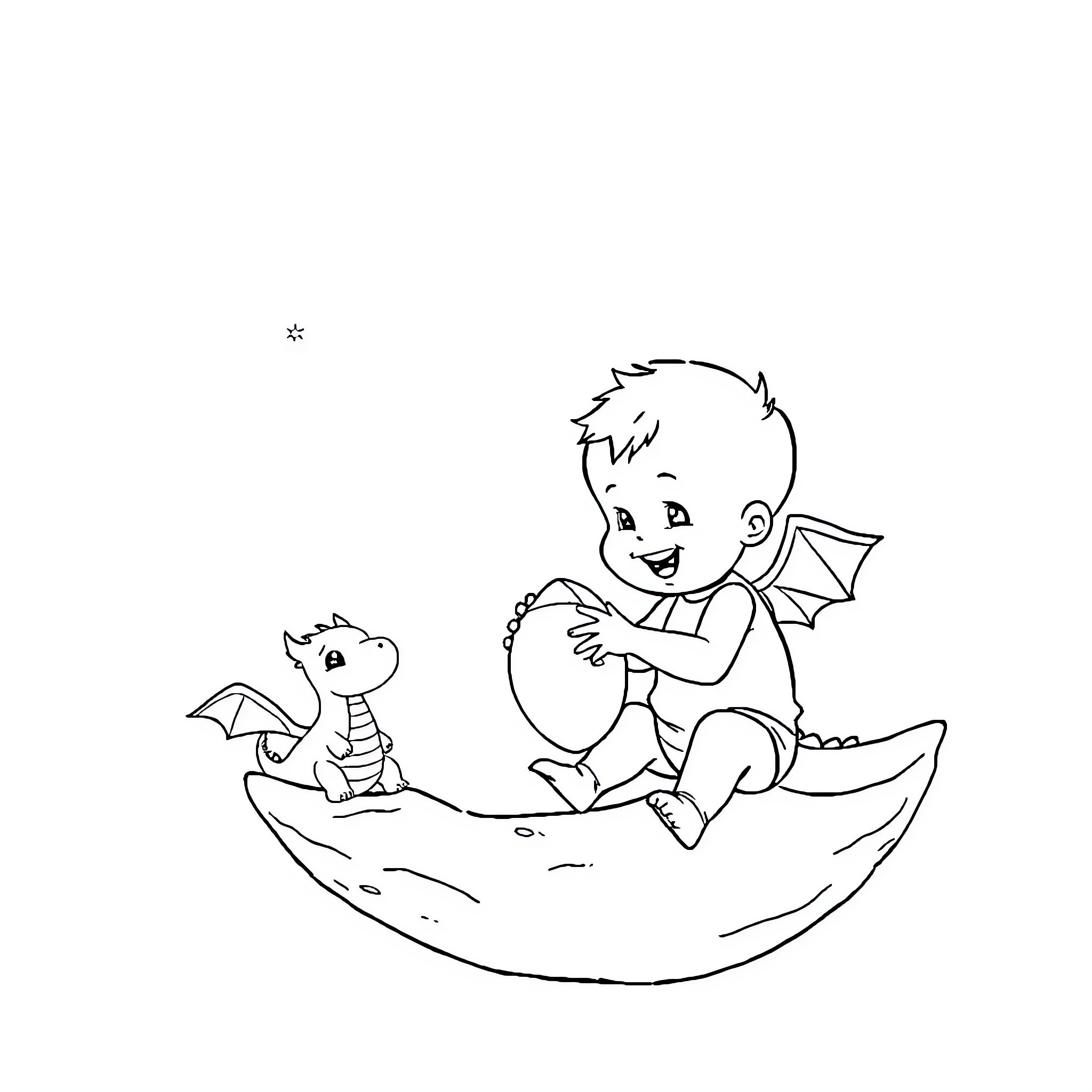 Baby Dragon Buddies Playing Together Coloring Page (free black-and-white line drawing printable PDF for all, from beginners to advanced learners, including children, teens, adults, and seniors)