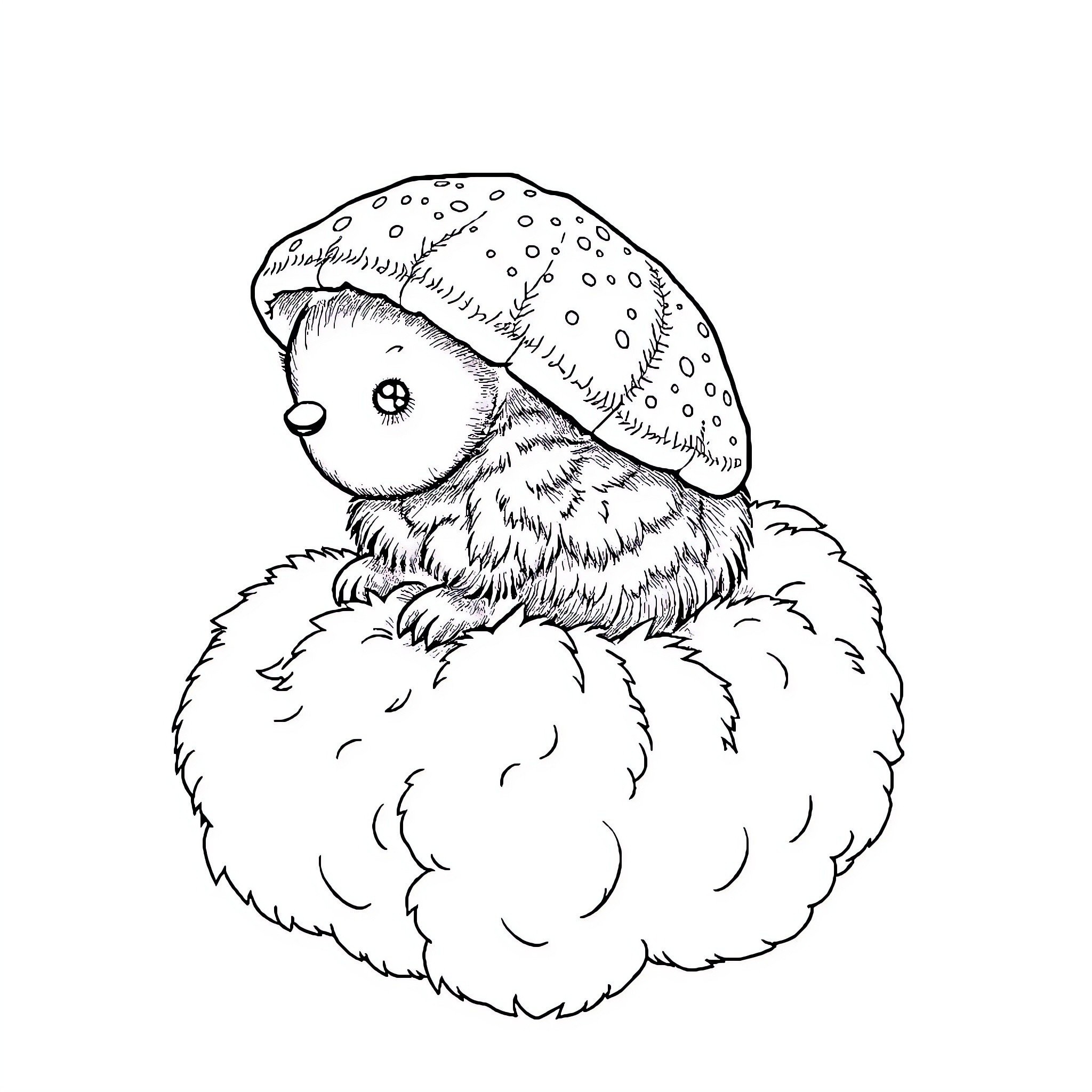 Caca Creature Curled in Cozy Comfort Coloring Page (free black-and-white line drawing printable PDF for all, from beginners to advanced learners, including children, teens, adults, and seniors)