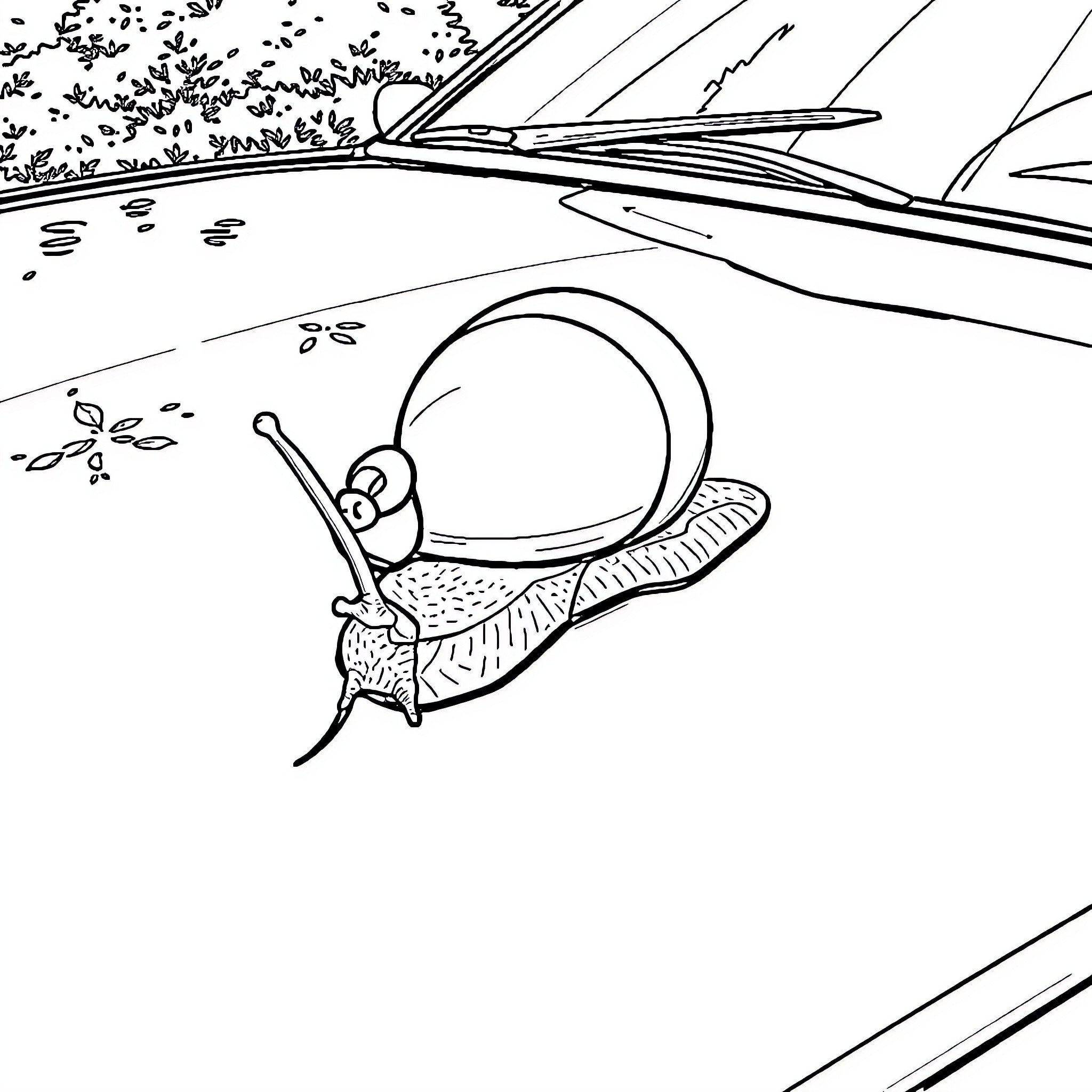 Escargot riding a futuristic vehicle Coloring Page (free black-and-white line drawing printable PDF for all, from beginners to advanced learners, including children, teens, adults, and seniors)