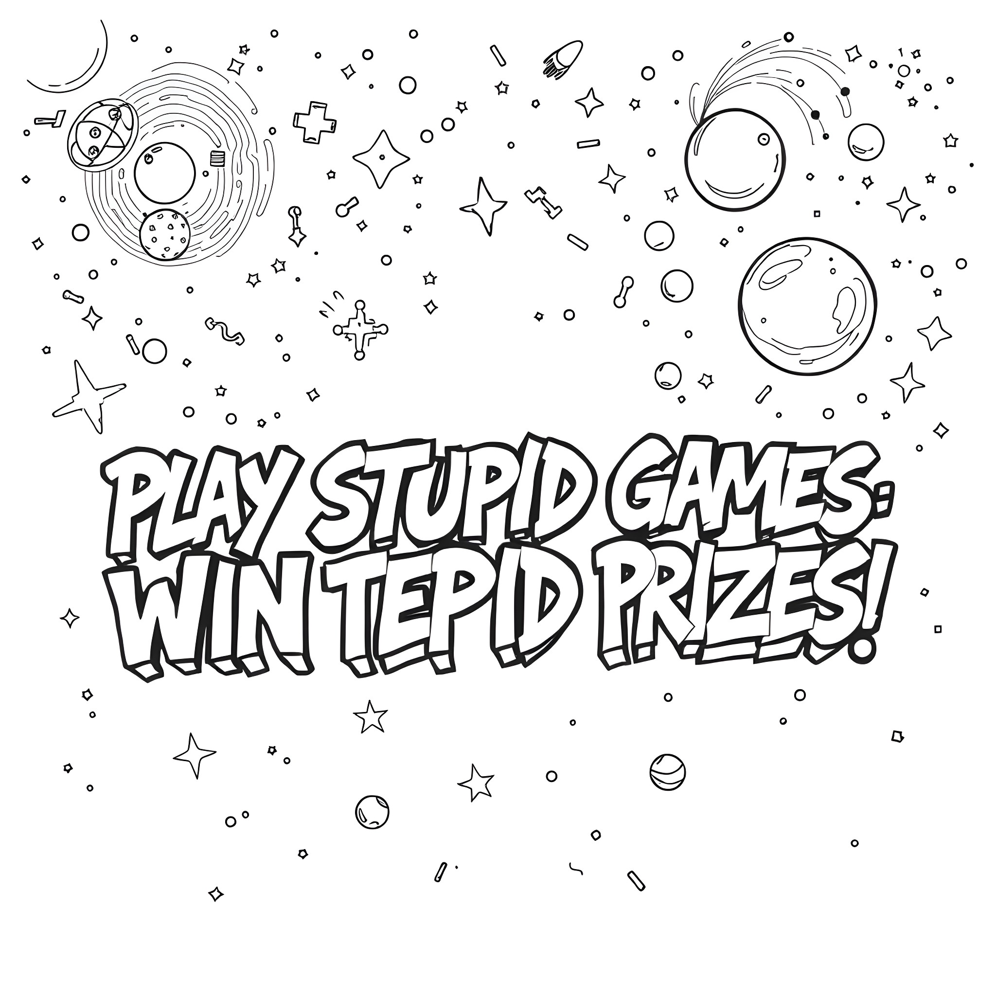 Graffiti art depicting playful and whimsical space-themed elements Coloring Page (free black-and-white line drawing printable PDF for all, from beginners to advanced learners, including children, teens, adults, and seniors)