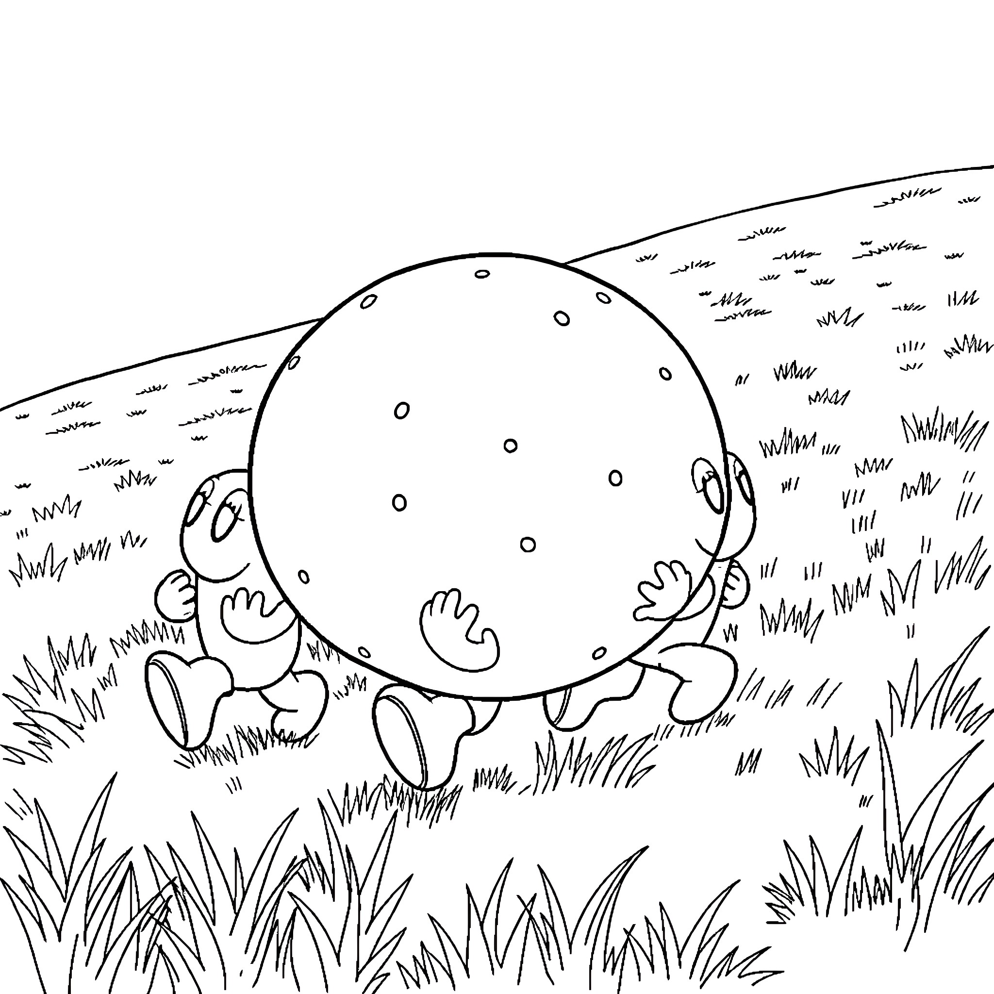 Pikmin exploring the grassy landscape Coloring Page (free black-and-white line drawing printable PDF for all, from beginners to advanced learners, including children, teens, adults, and seniors)