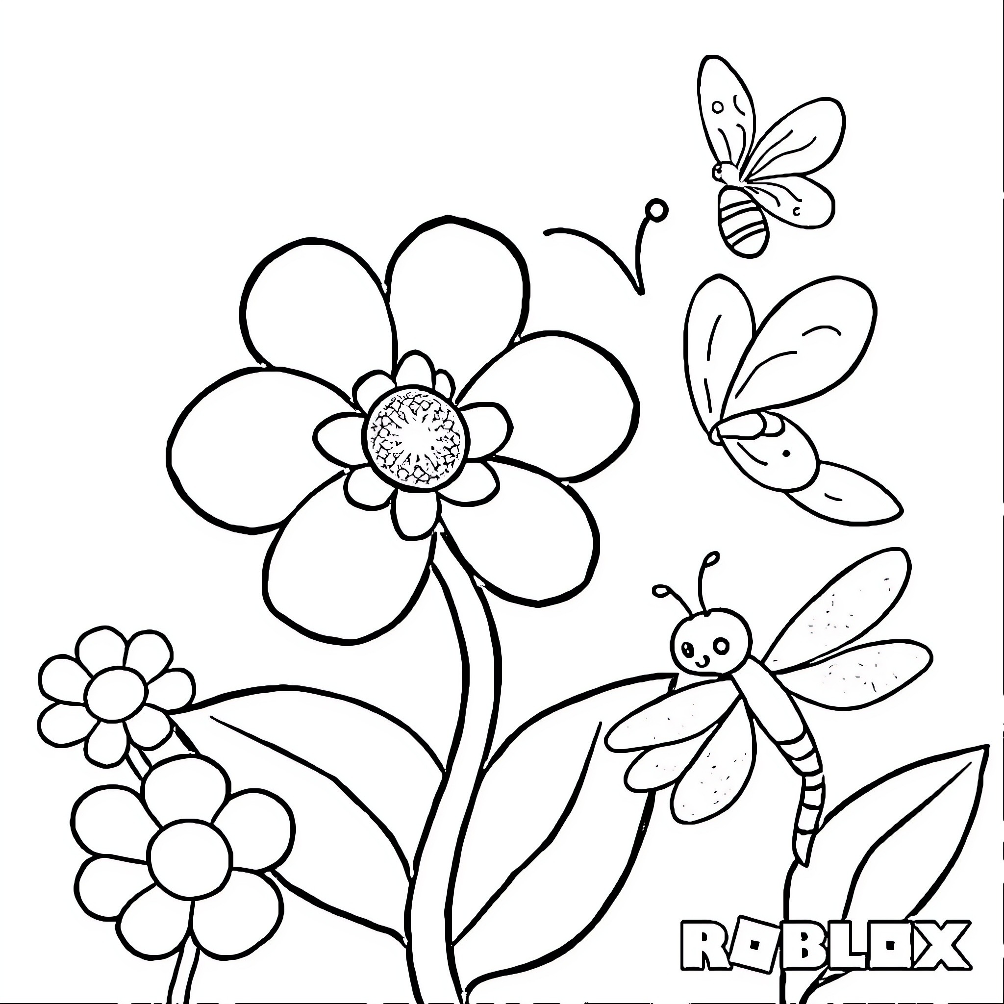 Candy Flower Garden with Butterflies Coloring Page (free black-and-white line drawing printable PDF for all, from beginners to advanced learners, including children, teens, adults, and seniors)