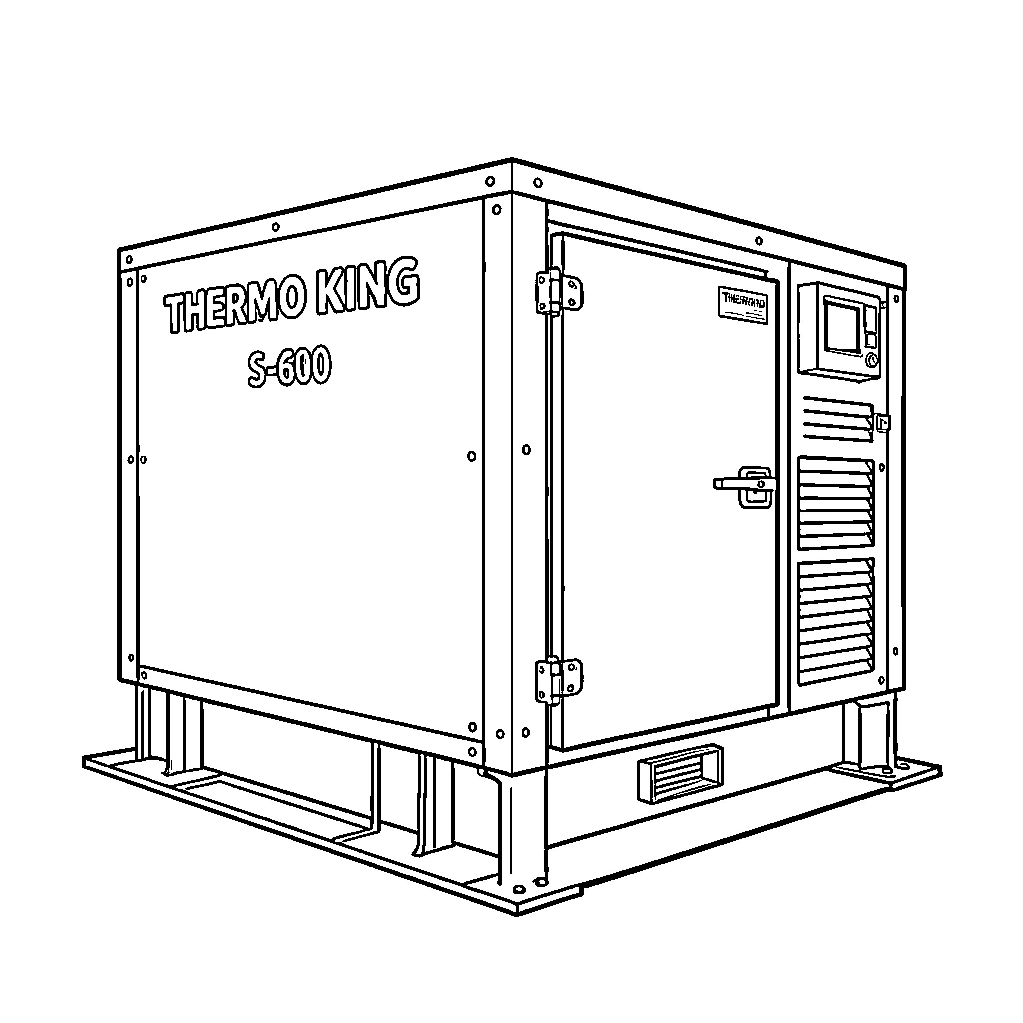 Refrigeration Unit standing on a metal base Coloring Page (free black-and-white line drawing printable PDF for all, from beginners to advanced learners, including children, teens, adults, and seniors)