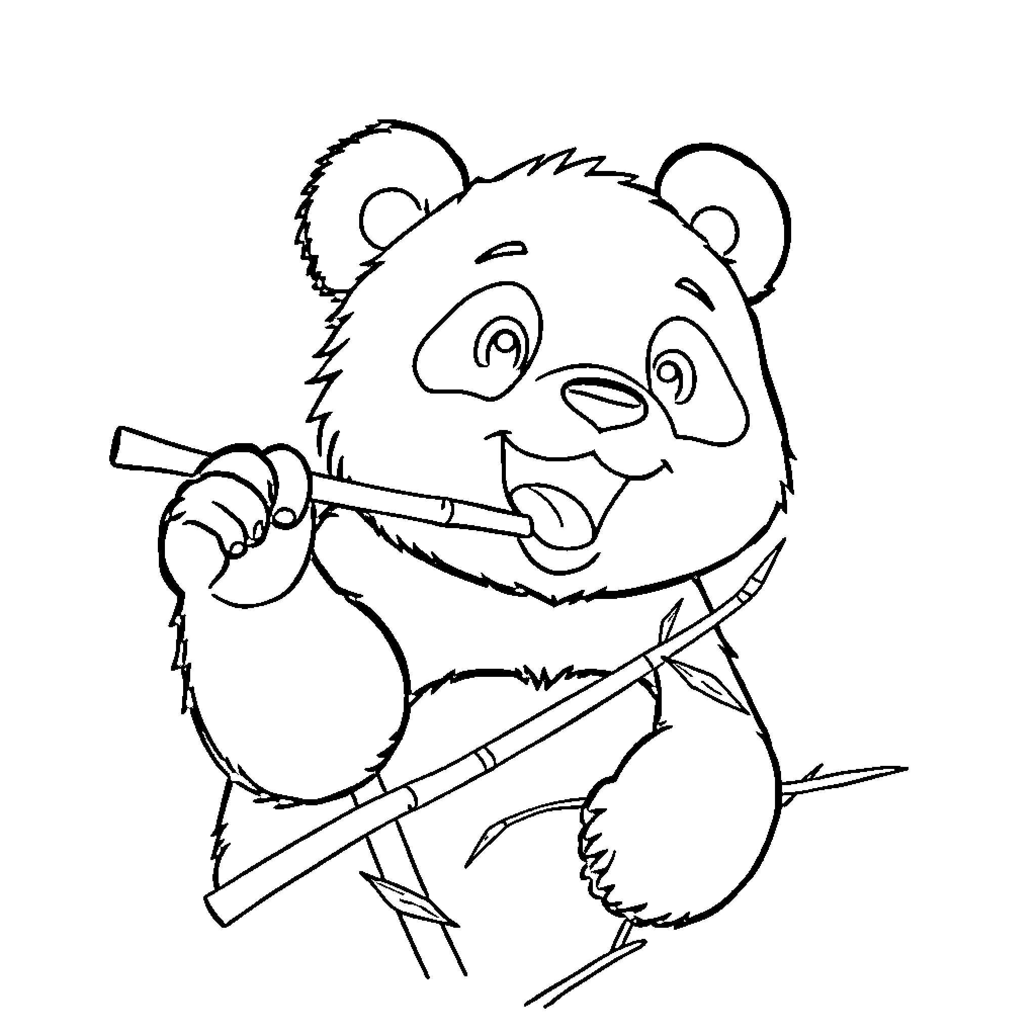 Panda playing cheerfully with bamboo sticks Coloring Page (free black-and-white line drawing printable PDF for all, from beginners to advanced learners, including children, teens, adults, and seniors)