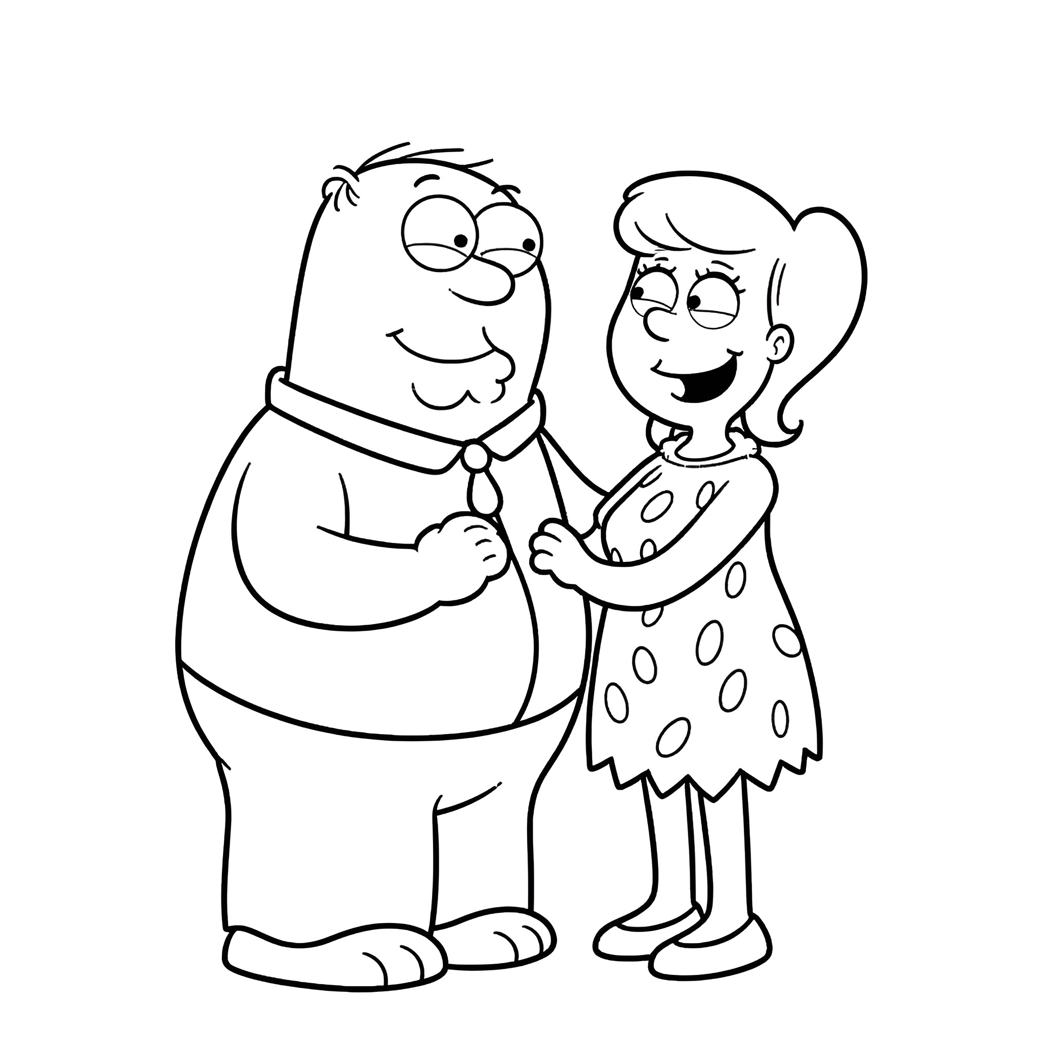 Stewie Griffin and Lois Griffin in casual attire Coloring Page (free black-and-white line drawing printable PDF for all, from beginners to advanced learners, including children, teens, adults, and seniors)
