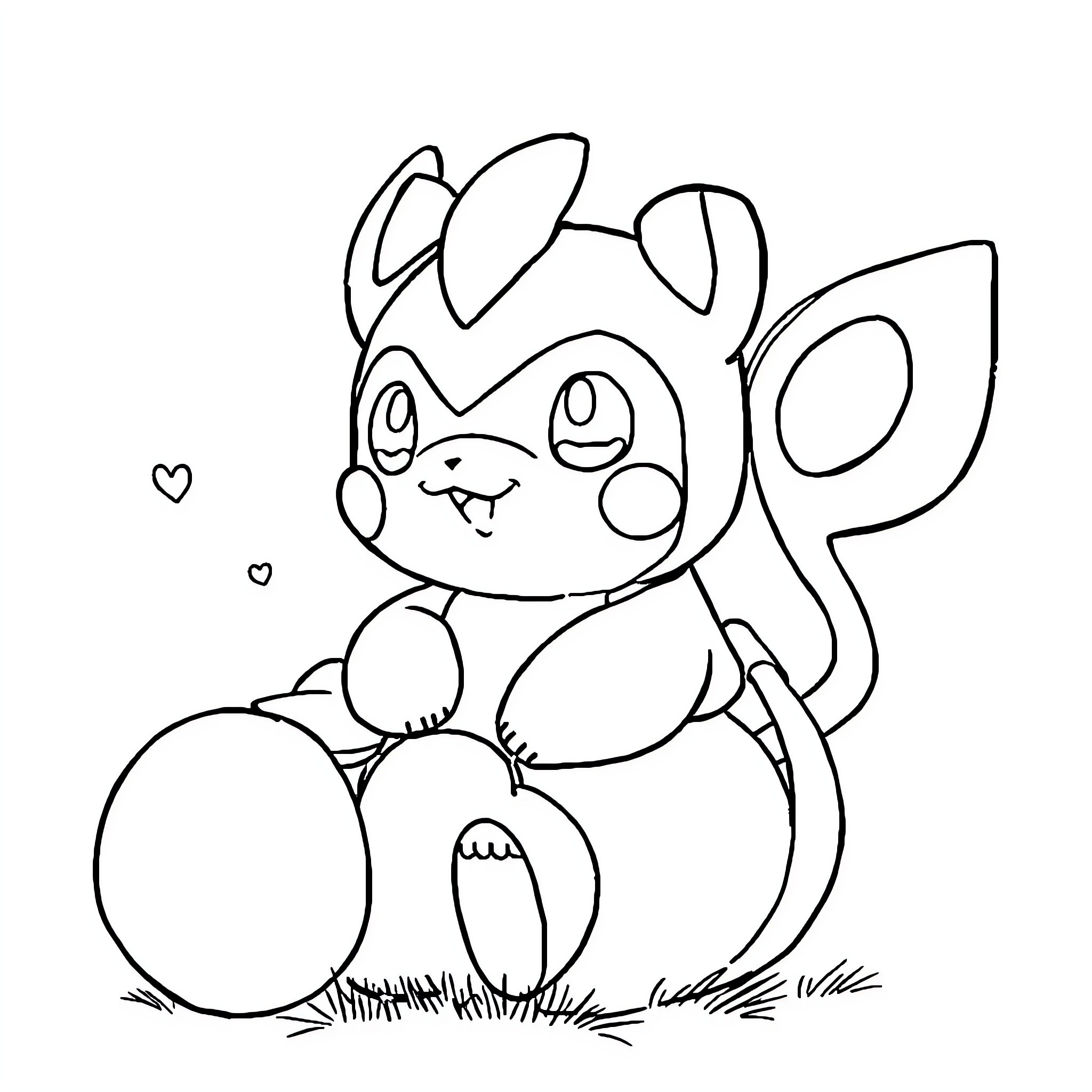 Pokémon character sitting on a ball Coloring Page (free black-and-white line drawing printable PDF for all, from beginners to advanced learners, including children, teens, adults, and seniors)