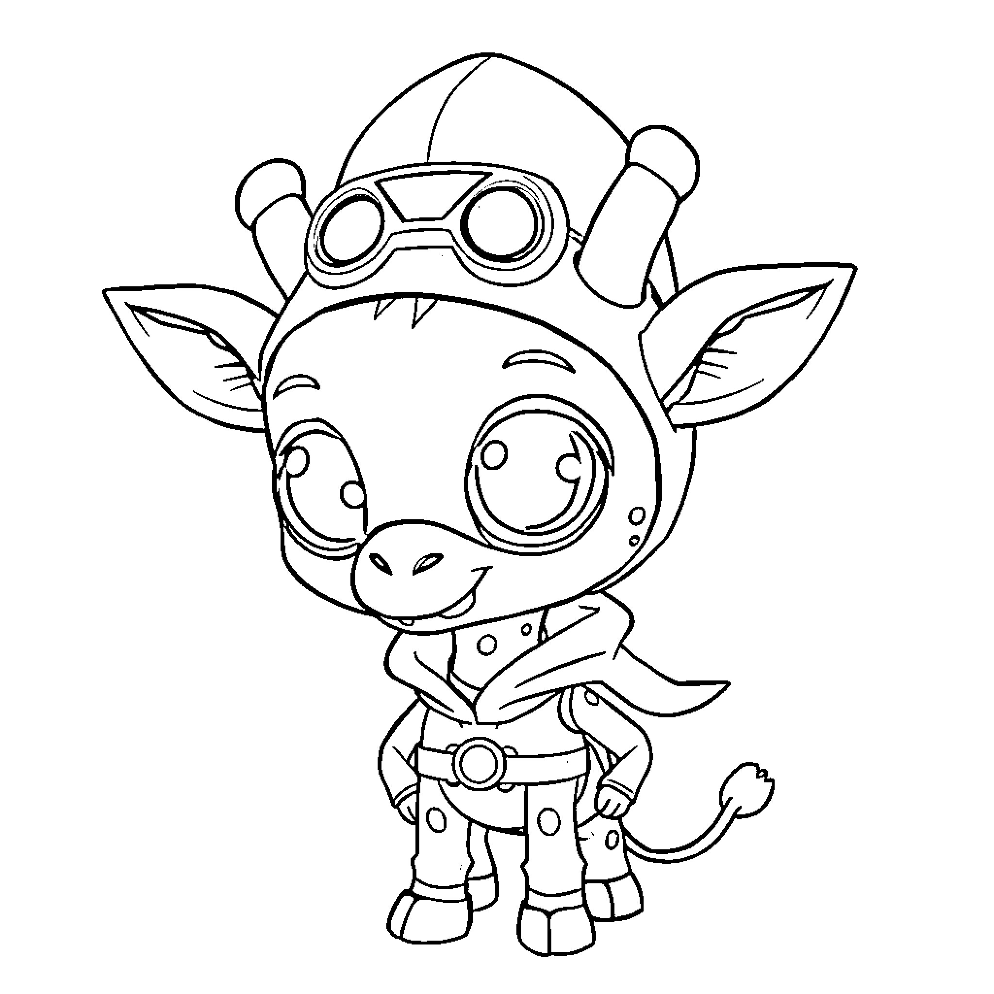 Gir in whimsical pilot outfit Coloring Page (free black-and-white line drawing printable PDF for all, from beginners to advanced learners, including children, teens, adults, and seniors)