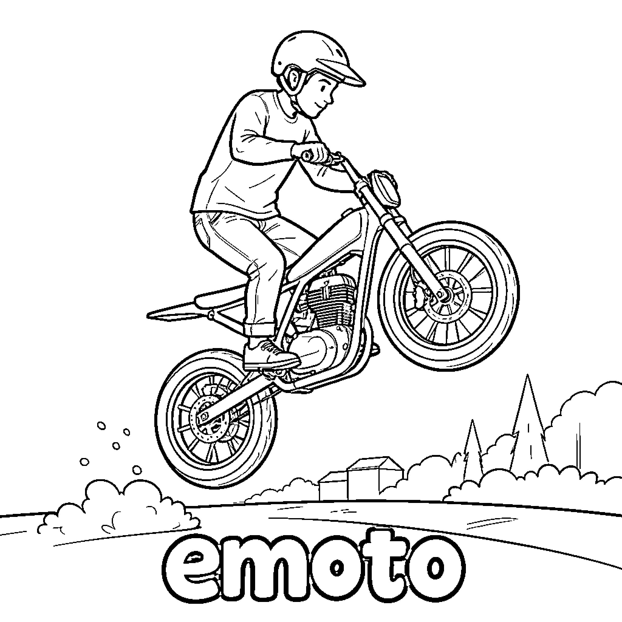 Surron rider performing a wheelie on a dirt path Coloring Page (free black-and-white line drawing printable PDF for all, from beginners to advanced learners, including children, teens, adults, and seniors)