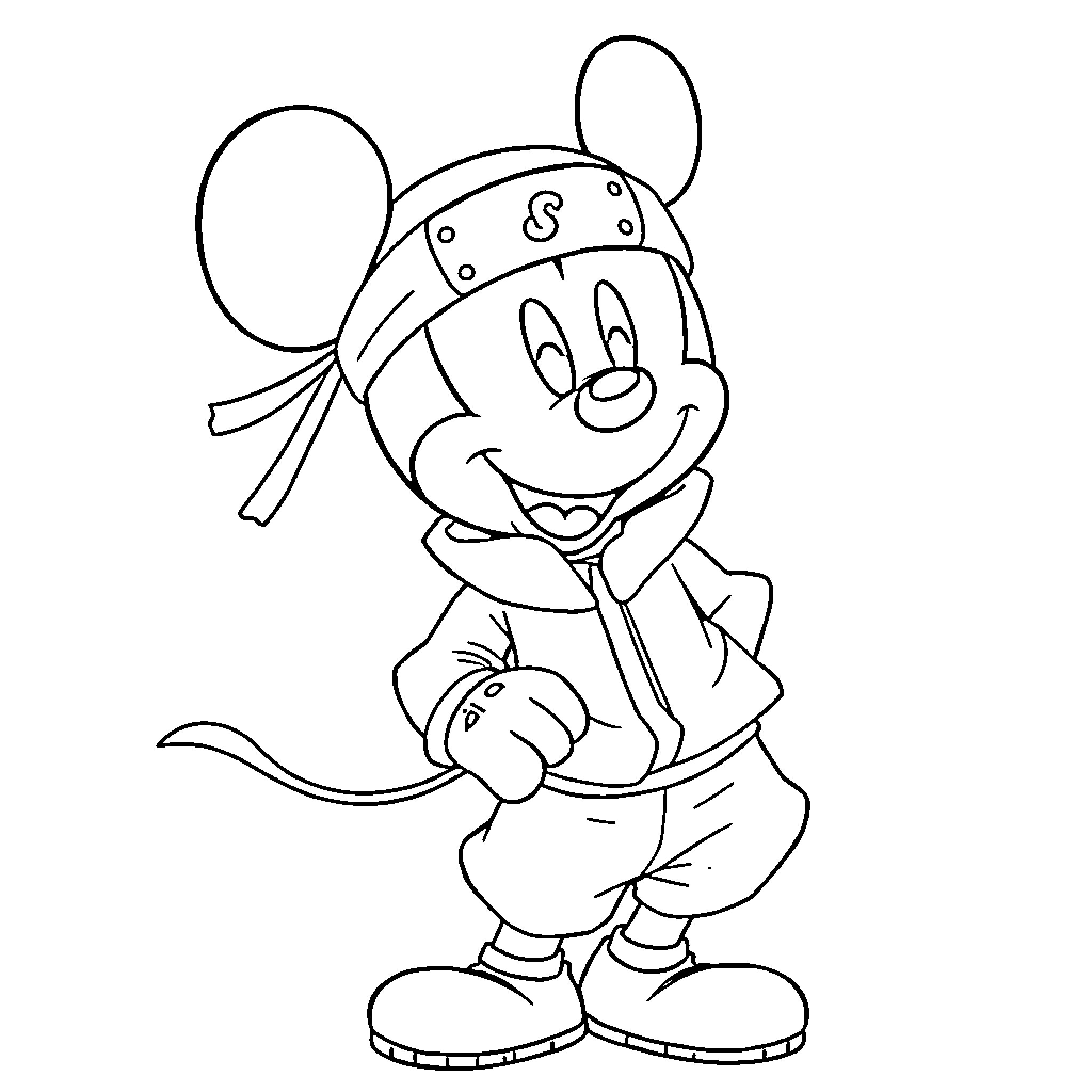 Mickey Mouse in casual outfit with backpack Coloring Page (free black-and-white line drawing printable PDF for all, from beginners to advanced learners, including children, teens, adults, and seniors)