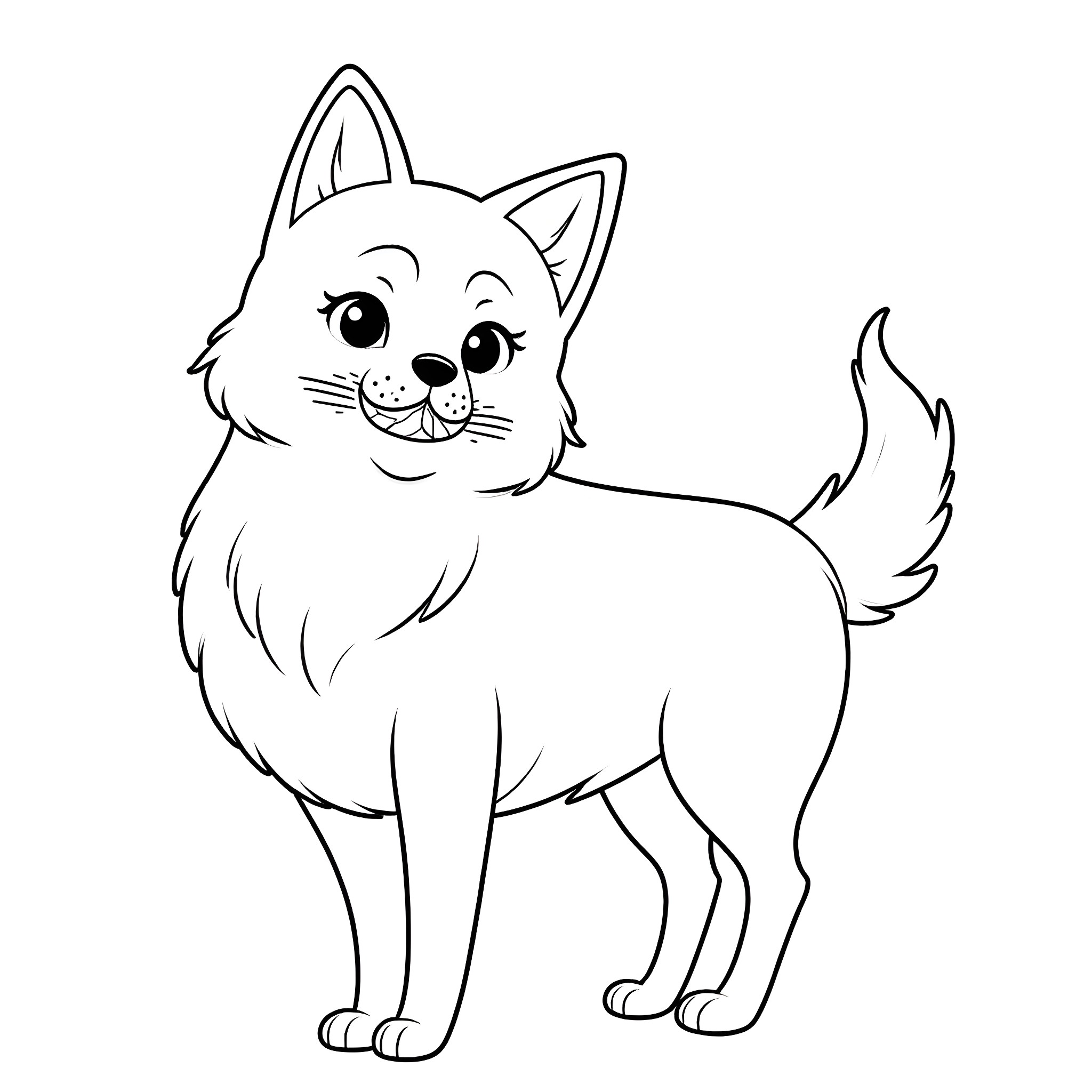 Nezuko the happy and playful puppy Coloring Page (free black-and-white line drawing printable PDF for all, from beginners to advanced learners, including children, teens, adults, and seniors)