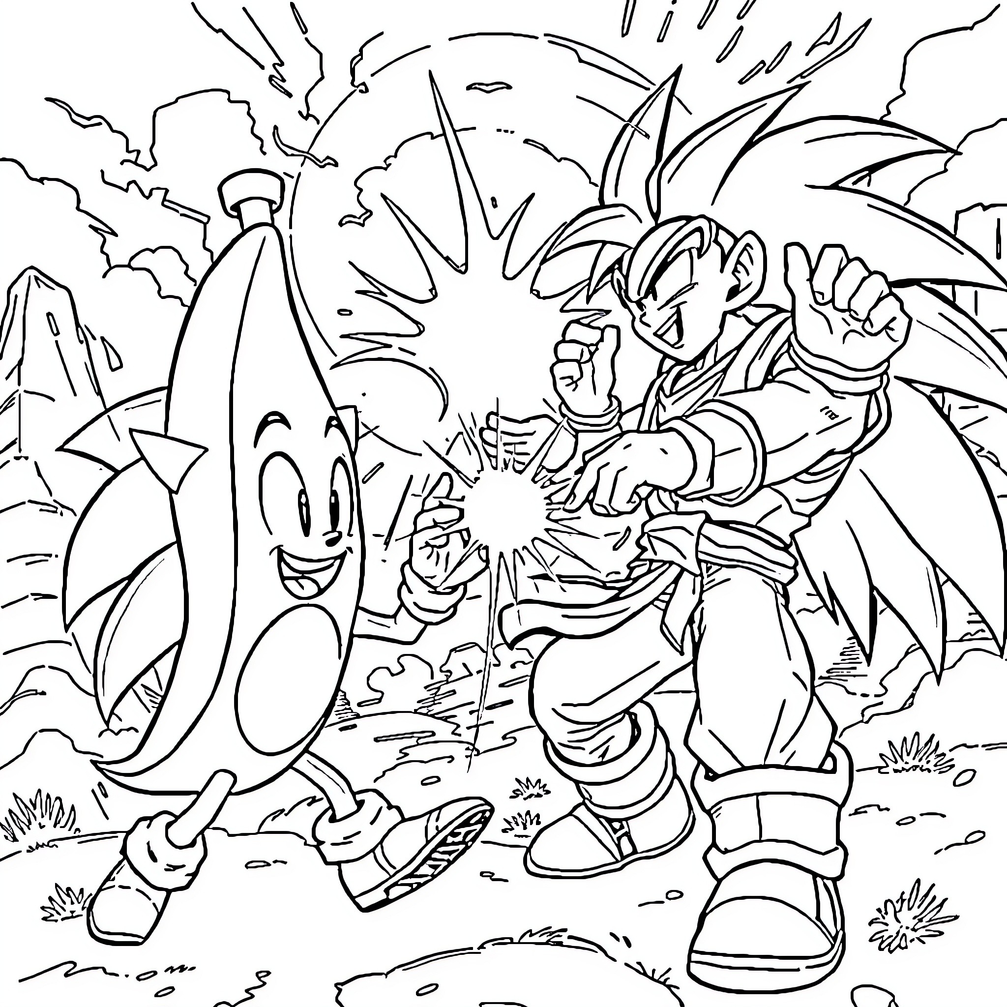 Peely's Energetic Adventure with a Friendly Companion Coloring Page (free black-and-white line drawing printable PDF for all, from beginners to advanced learners, including children, teens, adults, and seniors)