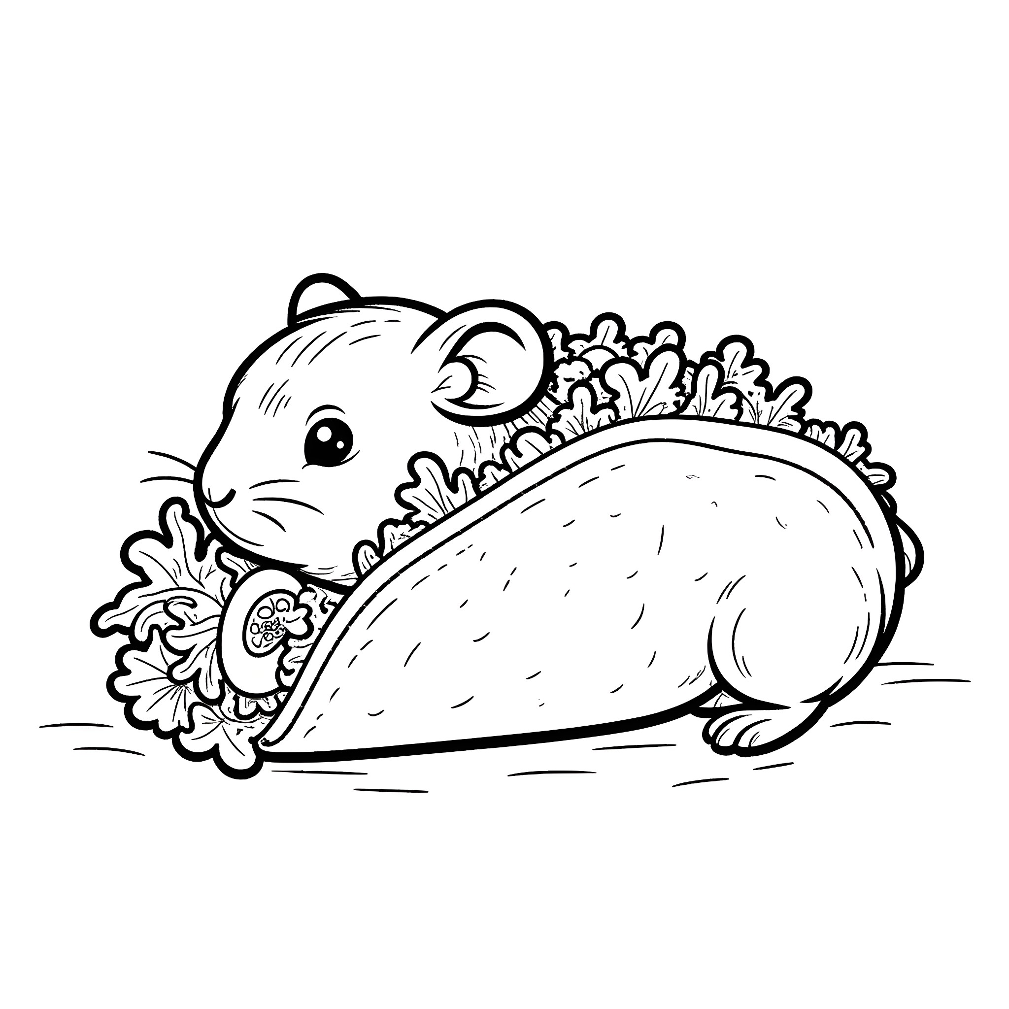 Guinea Pig Relaxing in Floral Surroundings Coloring Page (free black-and-white line drawing printable PDF for all, from beginners to advanced learners, including children, teens, adults, and seniors)