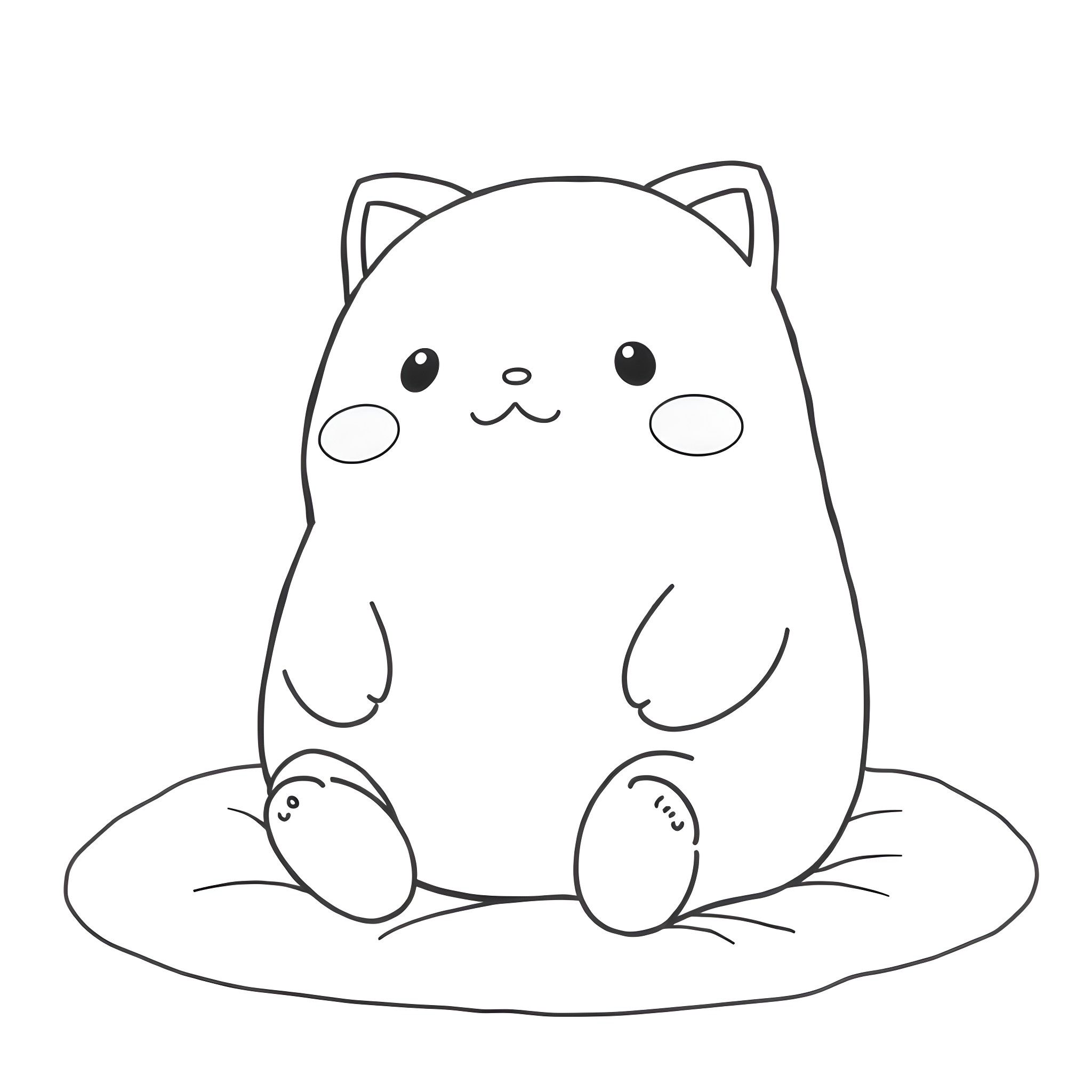 Rumi the Adorable Cat Relaxing Coloring Page (free black-and-white line drawing printable PDF for all, from beginners to advanced learners, including children, teens, adults, and seniors)