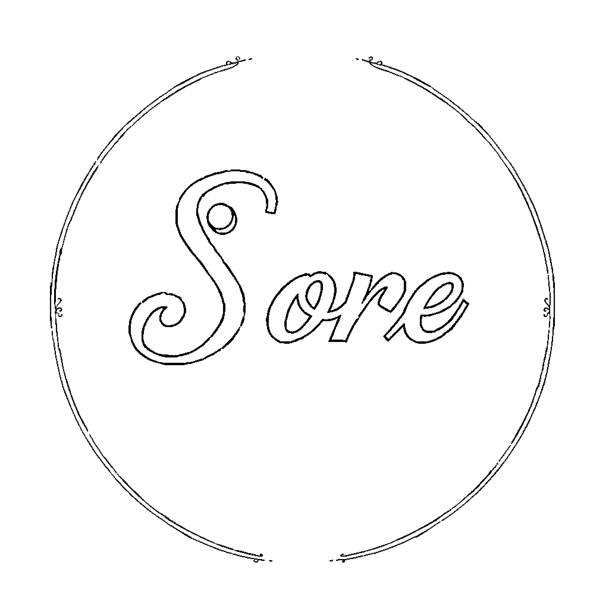 Name of Sore in Circular Frame Coloring Page (free black-and-white line drawing printable PDF for all, from beginners to advanced learners, including children, teens, adults, and seniors)