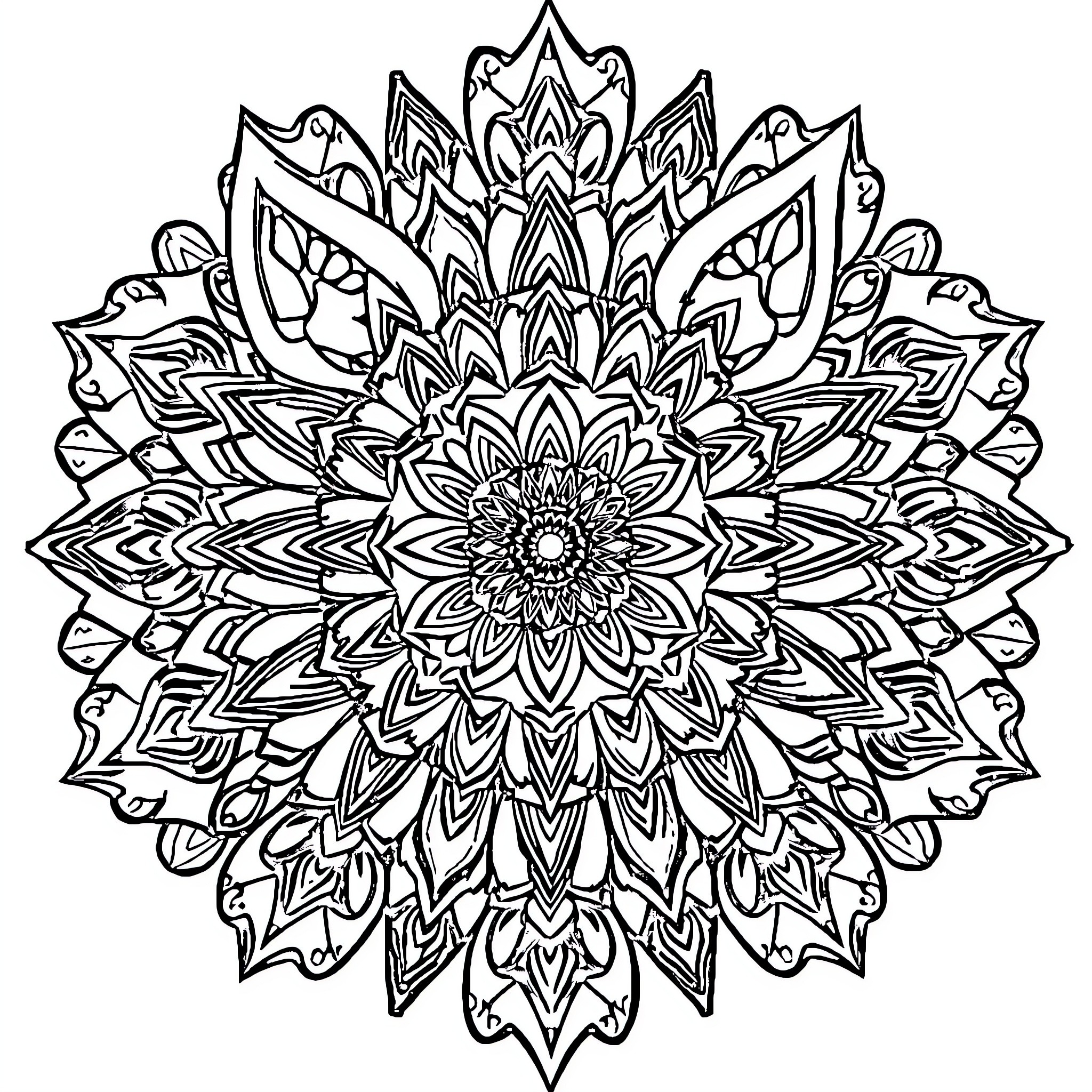 Mandalas with intricate floral patterns Coloring Page (free black-and-white line drawing printable PDF for all, from beginners to advanced learners, including children, teens, adults, and seniors)