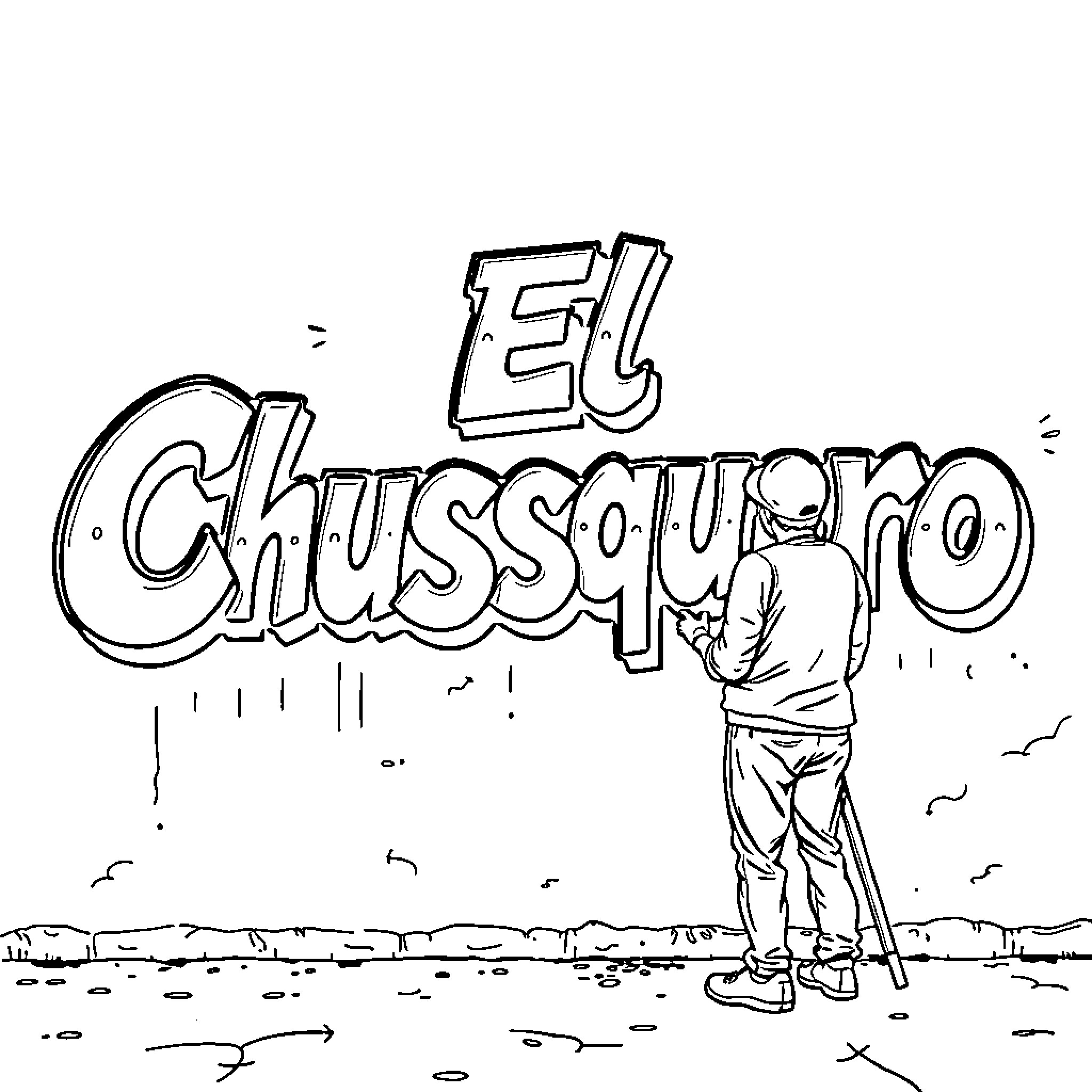 Pintor hand-drawing graffiti on a wall Coloring Page (free black-and-white line drawing printable PDF for all, from beginners to advanced learners, including children, teens, adults, and seniors)