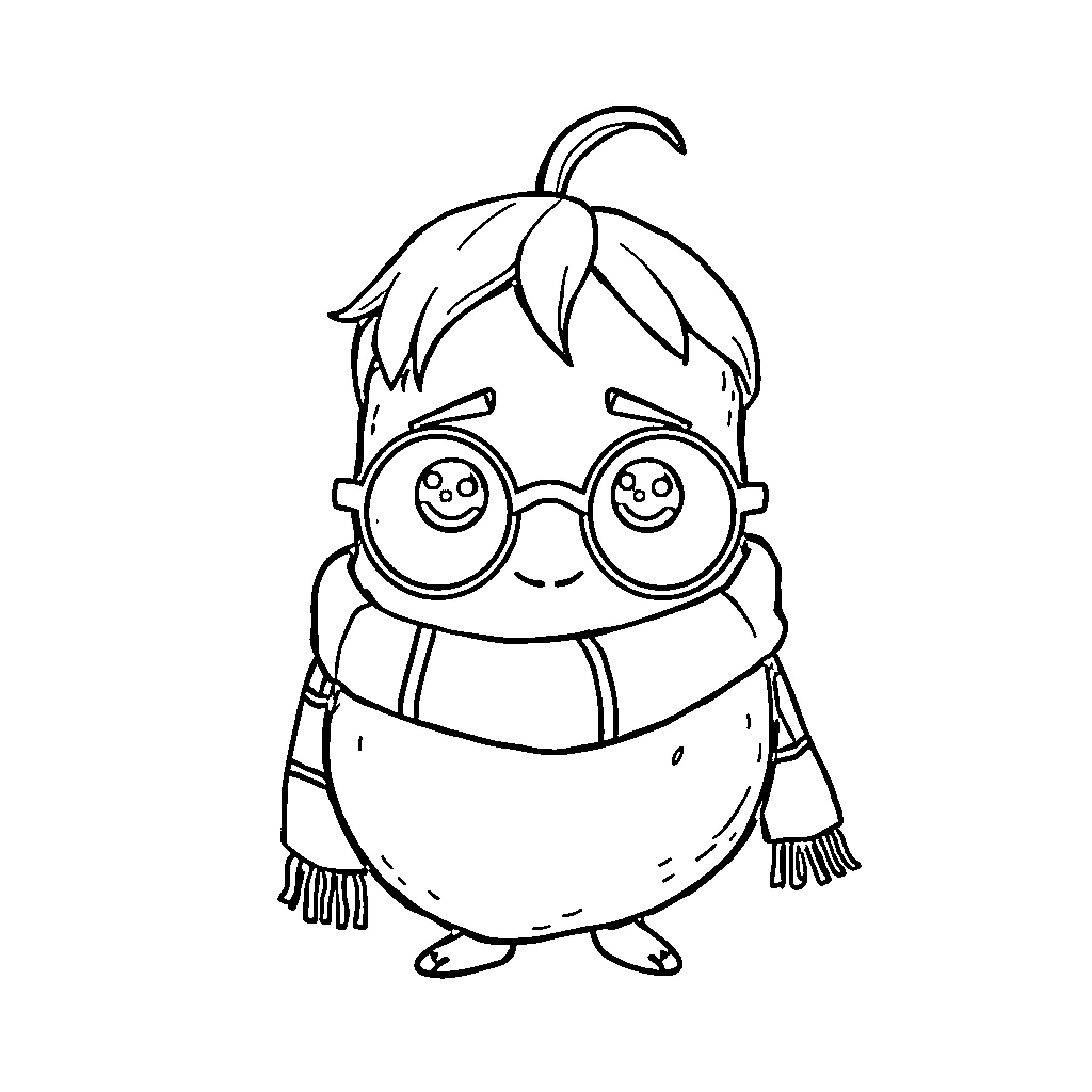 Potato person wearing glasses and scarf Coloring Page (free black-and-white line drawing printable PDF for all, from beginners to advanced learners, including children, teens, adults, and seniors)