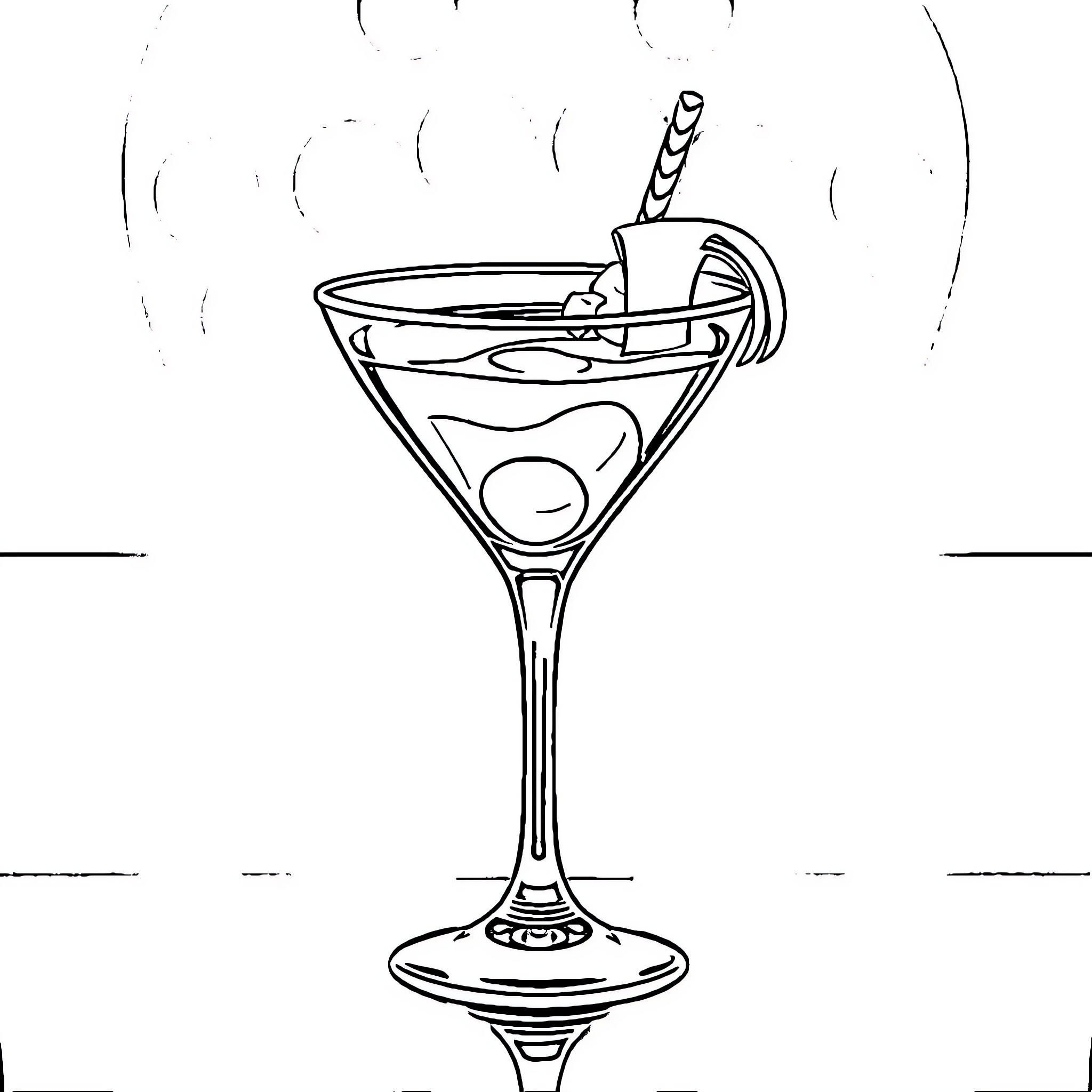 Manatini's Cocktail Adventure Coloring Page (free black-and-white line drawing printable PDF for all, from beginners to advanced learners, including children, teens, adults, and seniors)