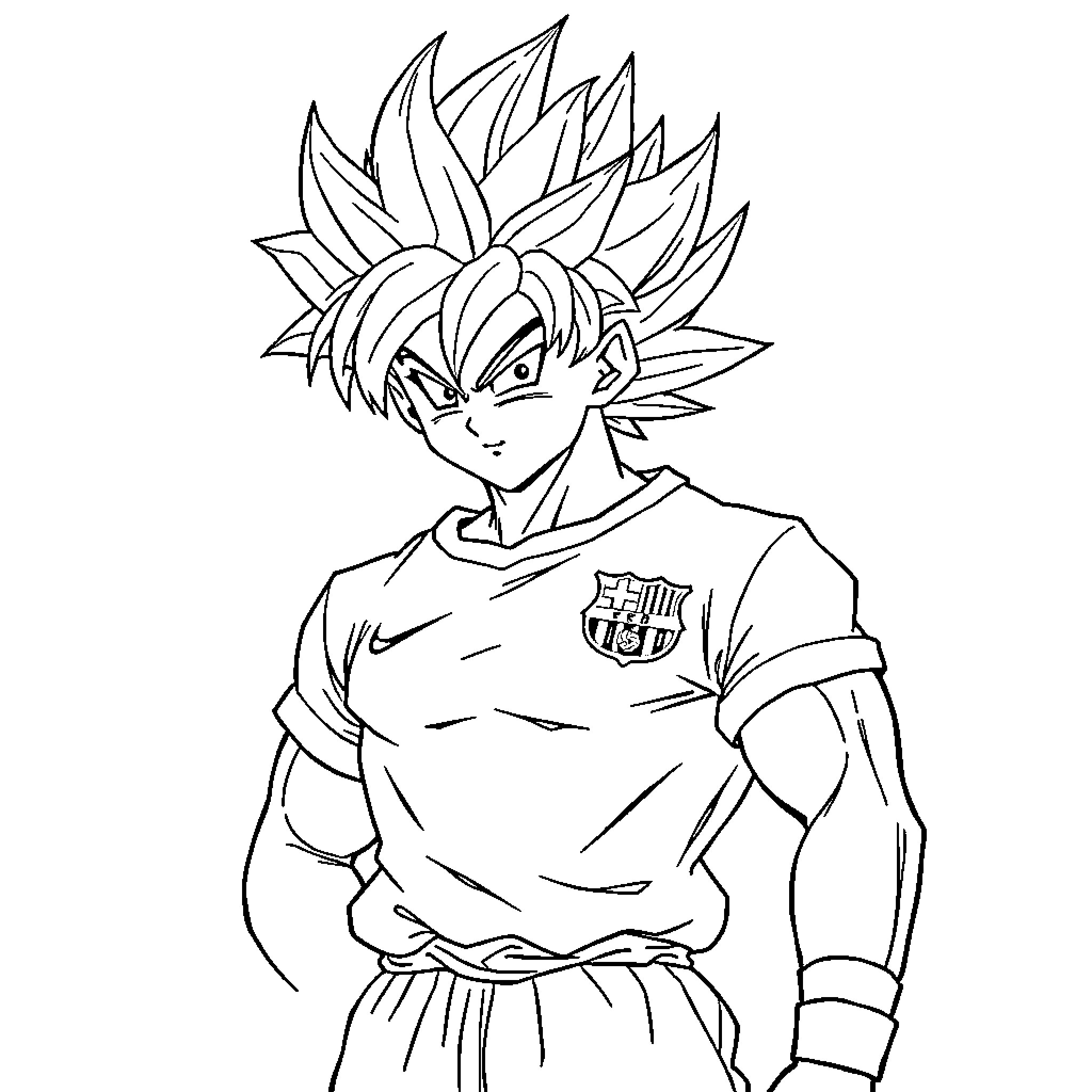 Son Goku in fierce fighting stance Coloring Page (free black-and-white line drawing printable PDF for all, from beginners to advanced learners, including children, teens, adults, and seniors)