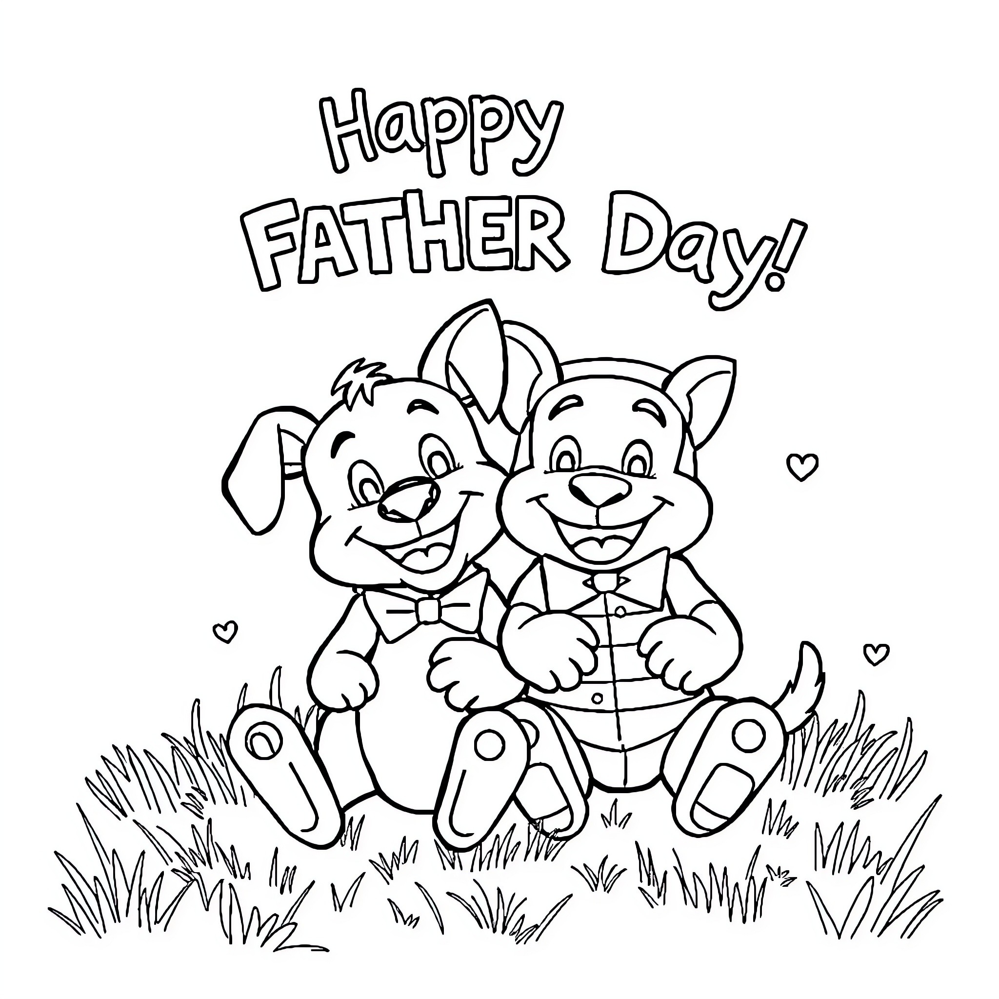 Bluey characters celebrate Father's Day happily Coloring Page (free black-and-white line drawing printable PDF for all, from beginners to advanced learners, including children, teens, adults, and seniors)