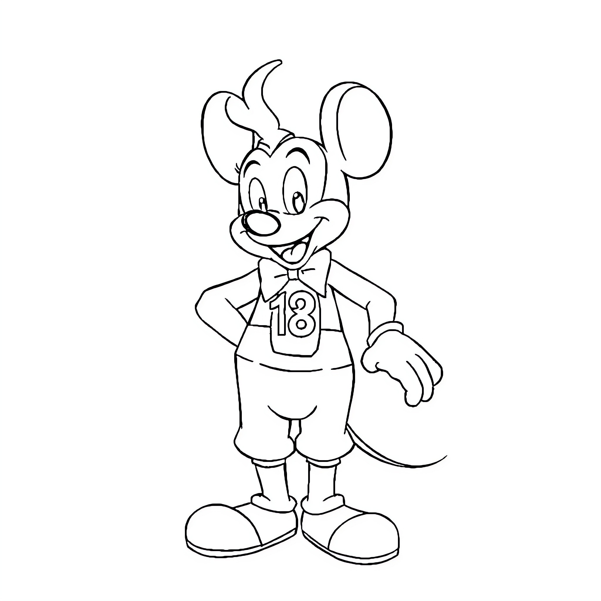 Disney Character in Playful Outfit Coloring Page (free black-and-white line drawing printable PDF for all, from beginners to advanced learners, including children, teens, adults, and seniors)