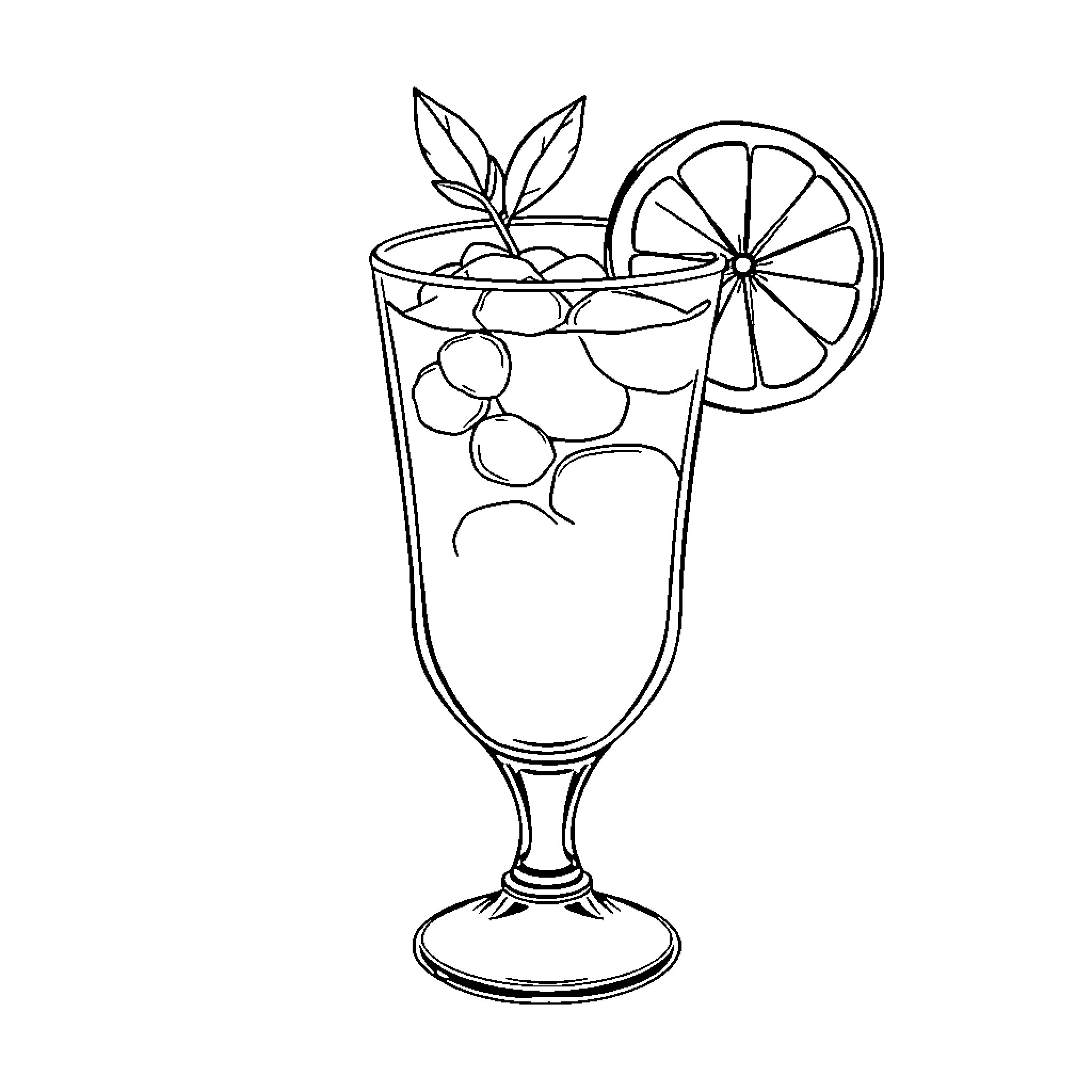 Poncha with fresh fruit and lemon slice Coloring Page (free black-and-white line drawing printable PDF for all, from beginners to advanced learners, including children, teens, adults, and seniors)