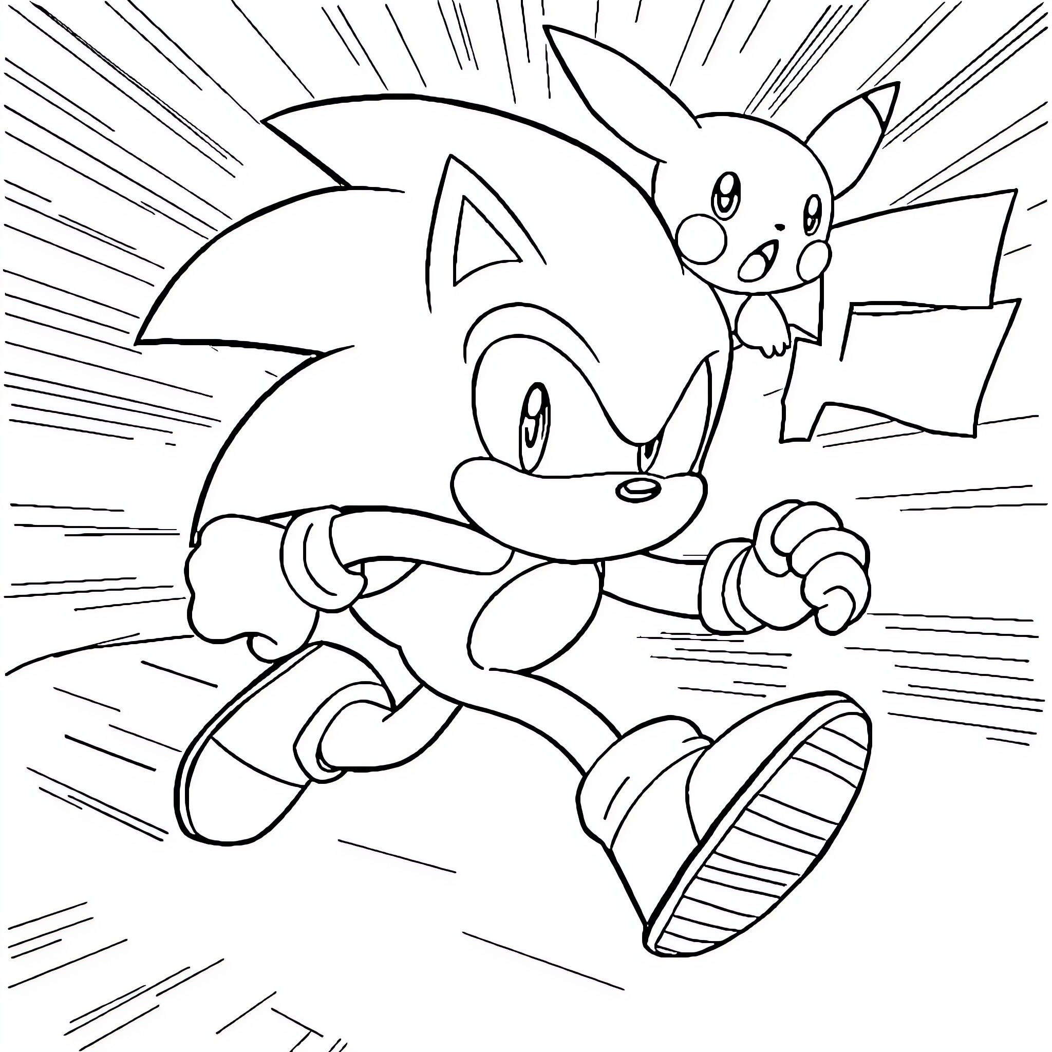 Sonic the Hedgehog running with energy Coloring Page (free black-and-white line drawing printable PDF for all, from beginners to advanced learners, including children, teens, adults, and seniors)