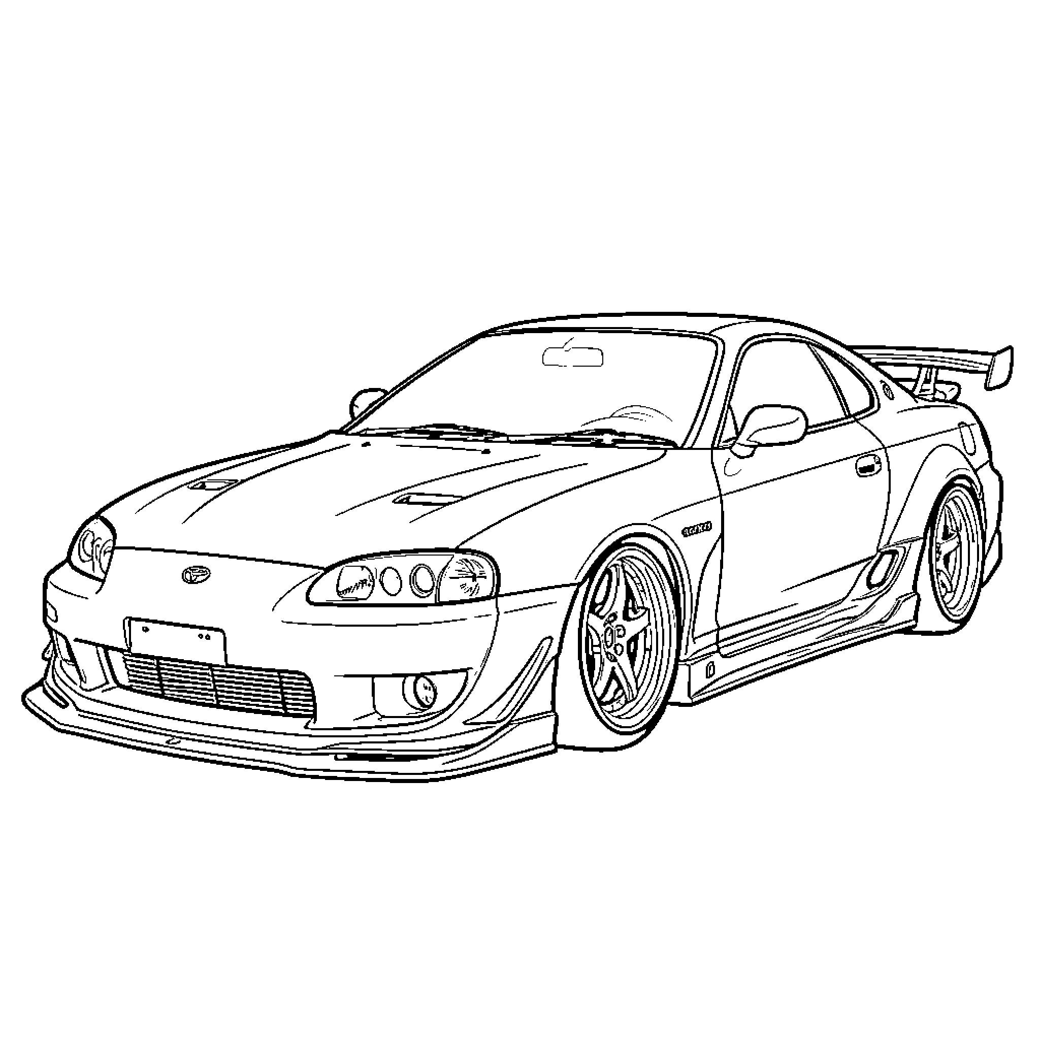 Toyota Chaser speeding down the road Coloring Page (free black-and-white line drawing printable PDF for all, from beginners to advanced learners, including children, teens, adults, and seniors)