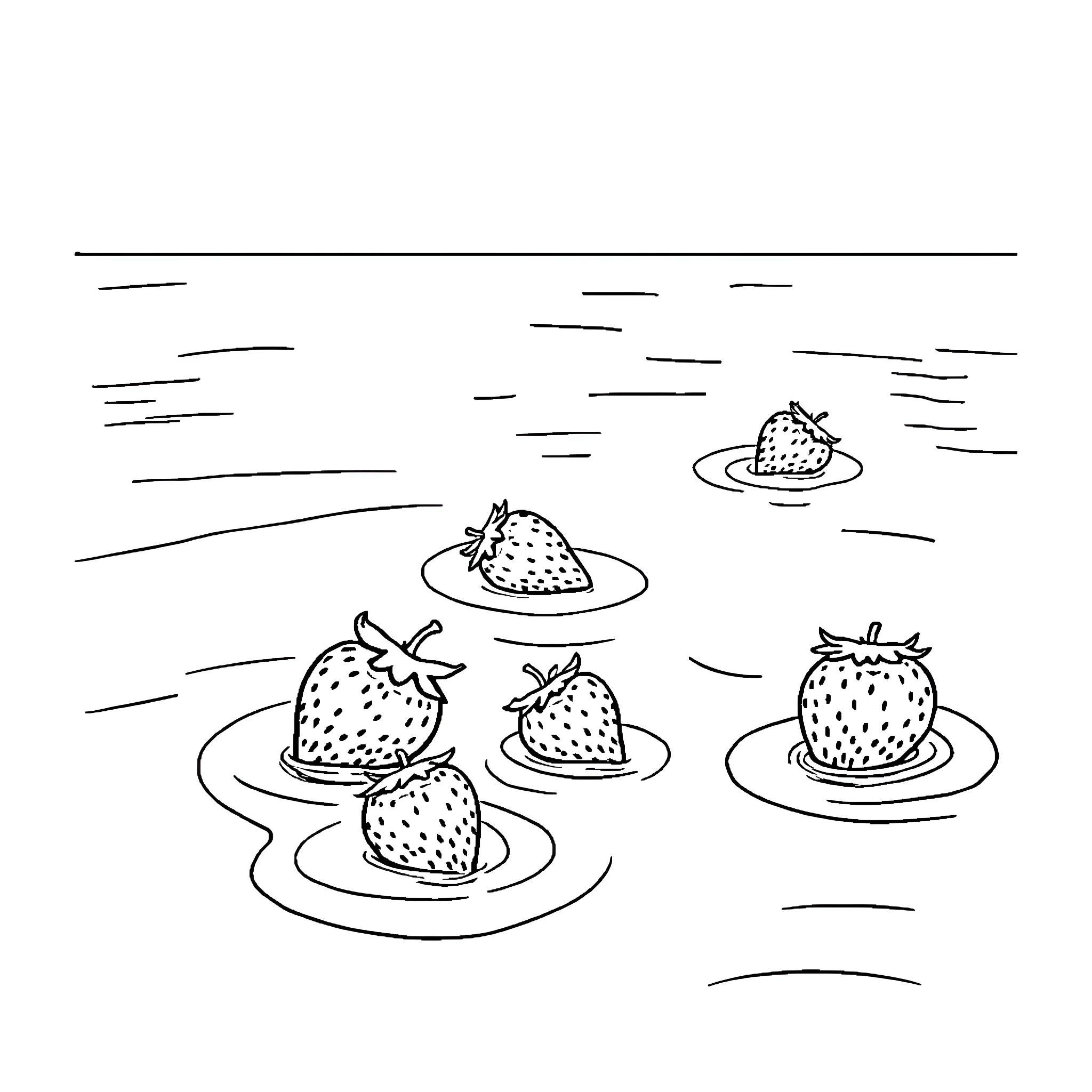 Strawberry Desserts on Plates Coloring Page (free black-and-white line drawing printable PDF for all, from beginners to advanced learners, including children, teens, adults, and seniors)