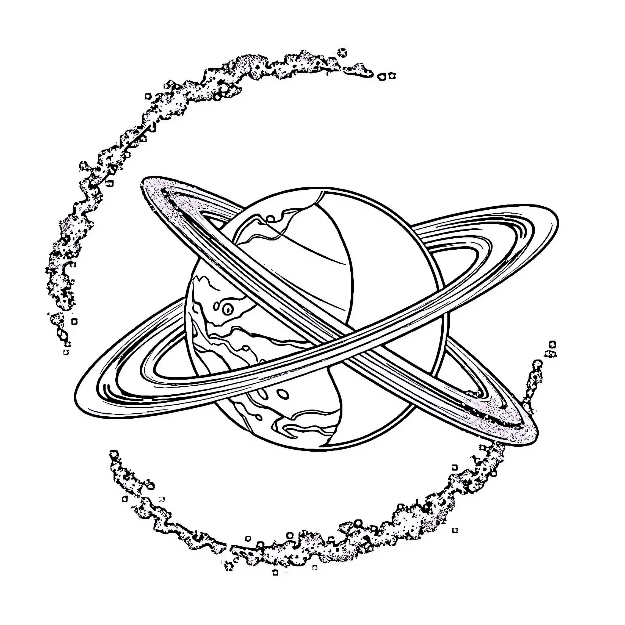 Planet with rings and swirling clouds Coloring Page (free black-and-white line drawing printable PDF for all, from beginners to advanced learners, including children, teens, adults, and seniors)