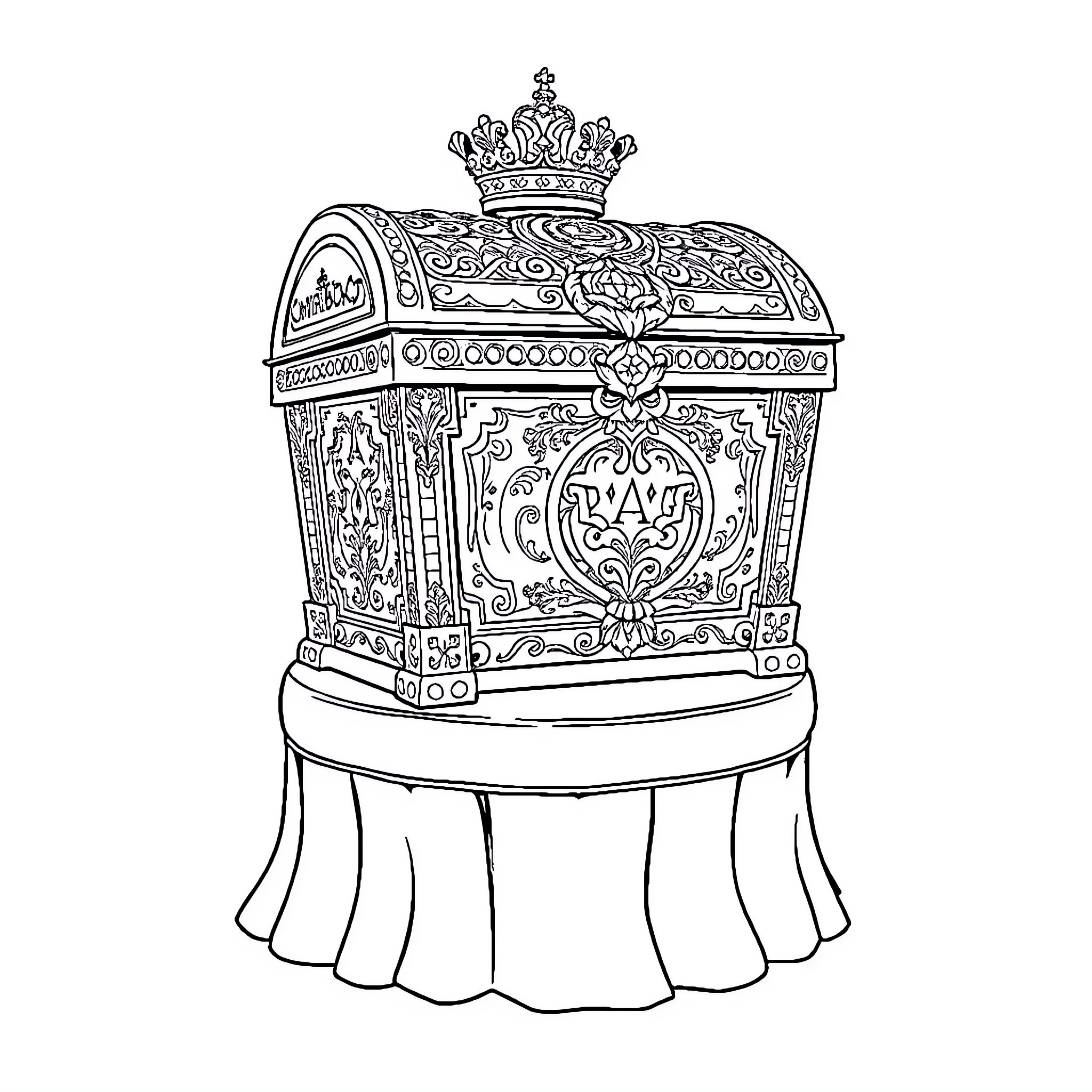 King's Ornate and Majestic Throne Coloring Page (free black-and-white line drawing printable PDF for all, from beginners to advanced learners, including children, teens, adults, and seniors)