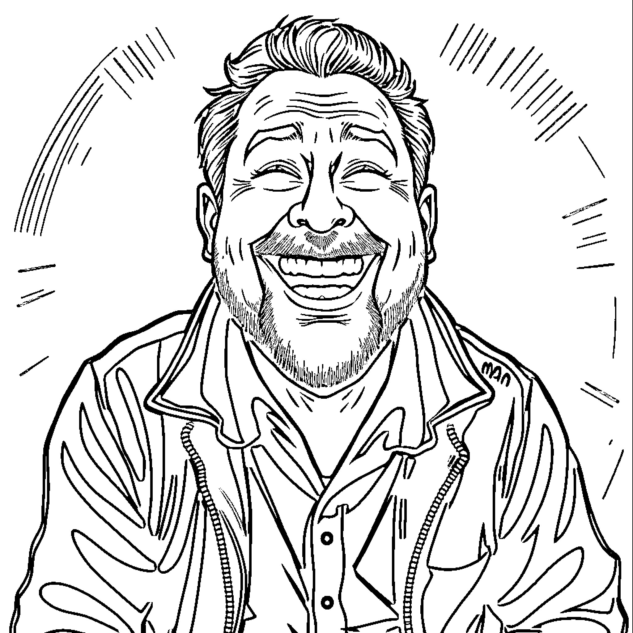 Mike Bendix's Hearty Laughter Coloring Page (free black-and-white line drawing printable PDF for all, from beginners to advanced learners, including children, teens, adults, and seniors)