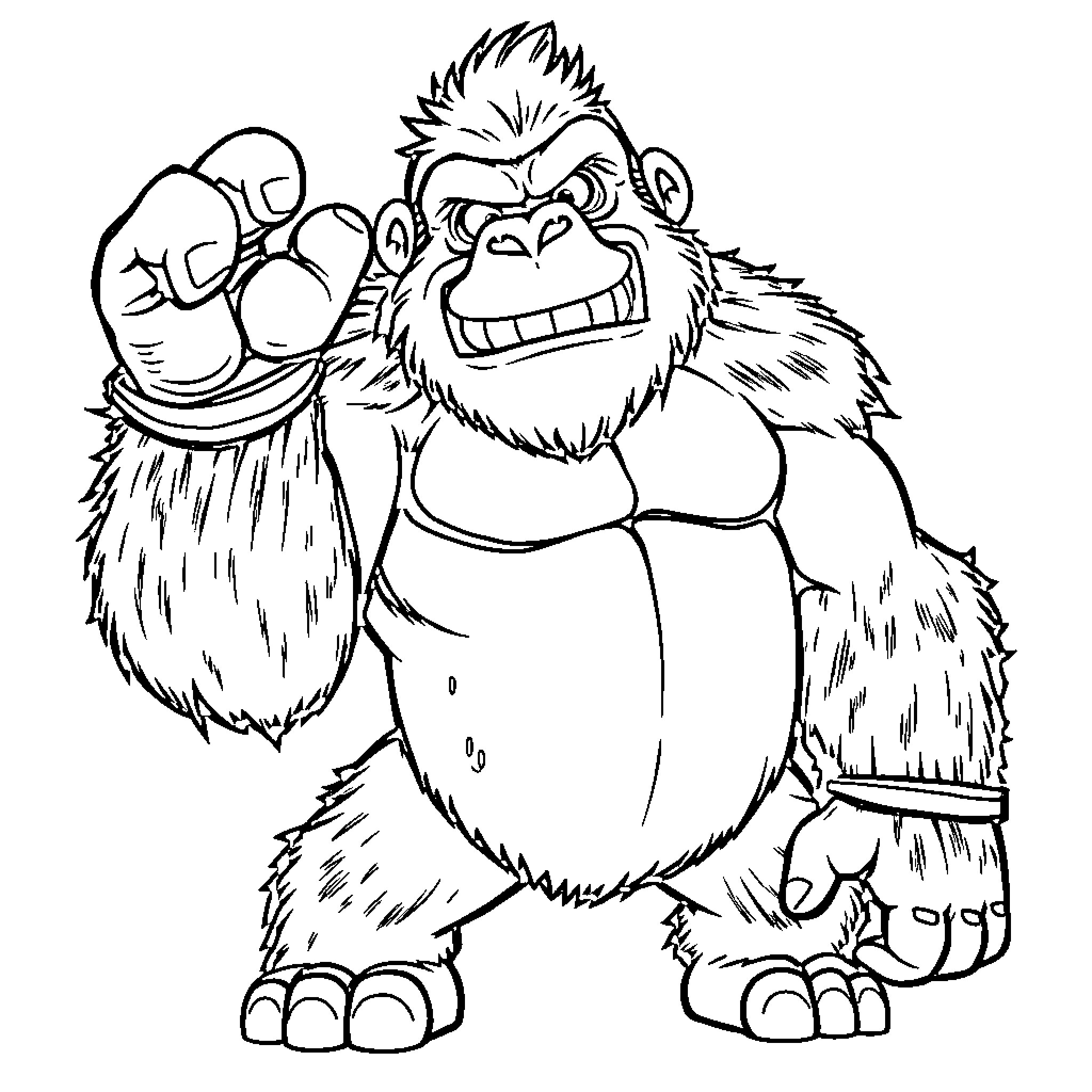Gorilla displaying confident, muscular stance Coloring Page (free black-and-white line drawing printable PDF for all, from beginners to advanced learners, including children, teens, adults, and seniors)