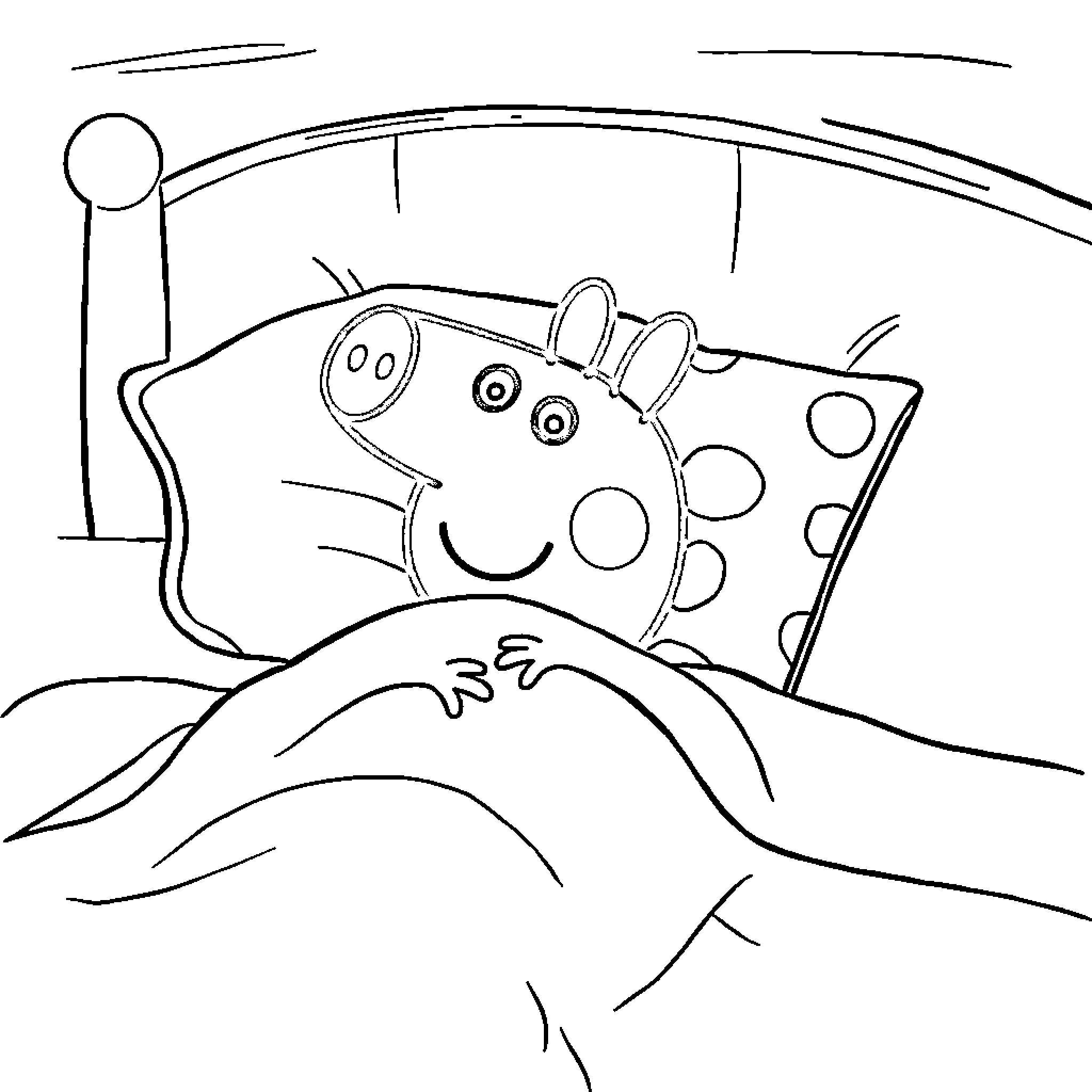 Peppa Pig enjoying a cozy nap Coloring Page (free black-and-white line drawing printable PDF for all, from beginners to advanced learners, including children, teens, adults, and seniors)