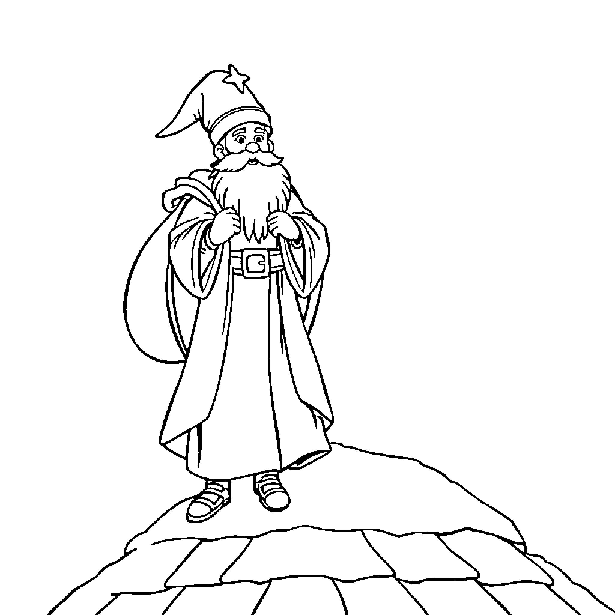Saint Nicolas in Snowy Surroundings Coloring Page (free black-and-white line drawing printable PDF for all, from beginners to advanced learners, including children, teens, adults, and seniors)