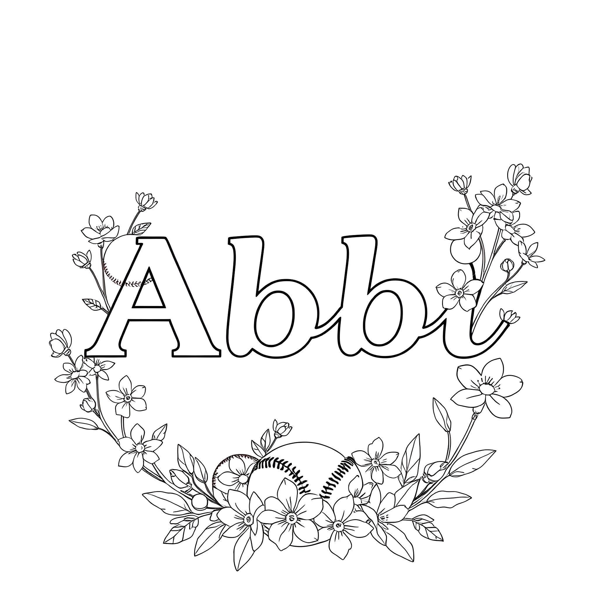 ABBI Floral Nature Illustration Coloring Page (free black-and-white line drawing printable PDF for all, from beginners to advanced learners, including children, teens, adults, and seniors)
