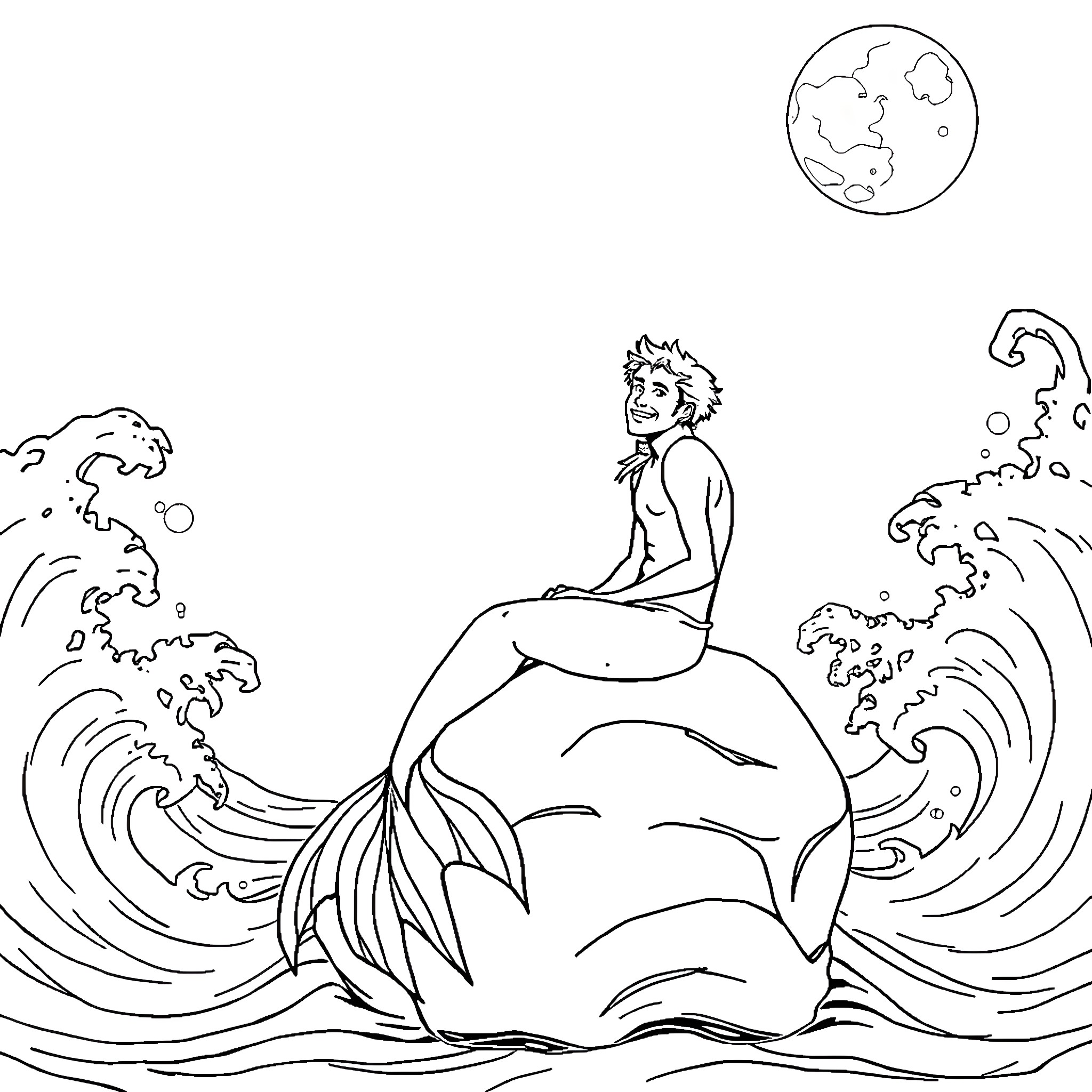 Bill Cipher as a mermaid in the ocean Coloring Page (free black-and-white line drawing printable PDF for all, from beginners to advanced learners, including children, teens, adults, and seniors)