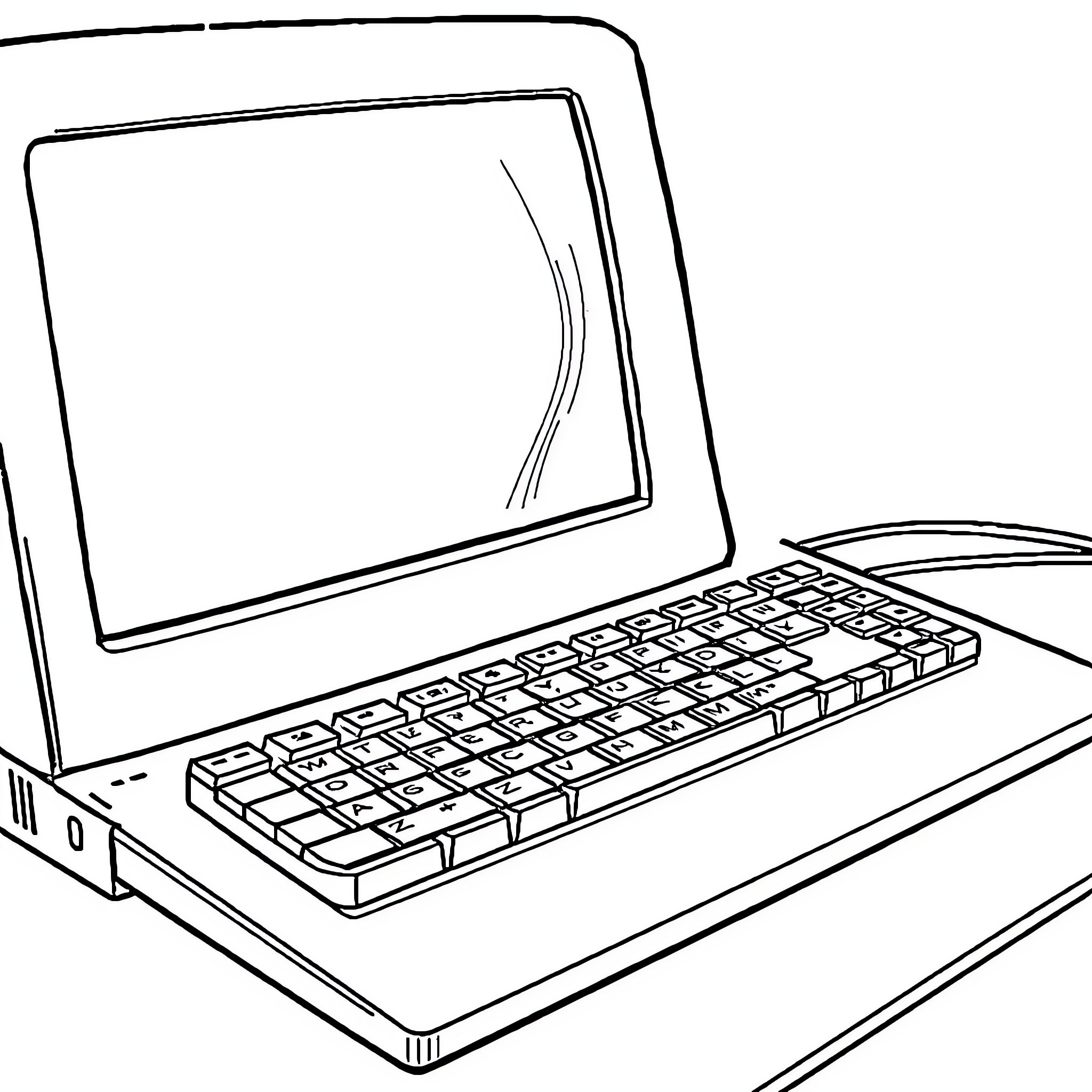 Computer with keyboard on desk Coloring Page (free black-and-white line drawing printable PDF for all, from beginners to advanced learners, including children, teens, adults, and seniors)