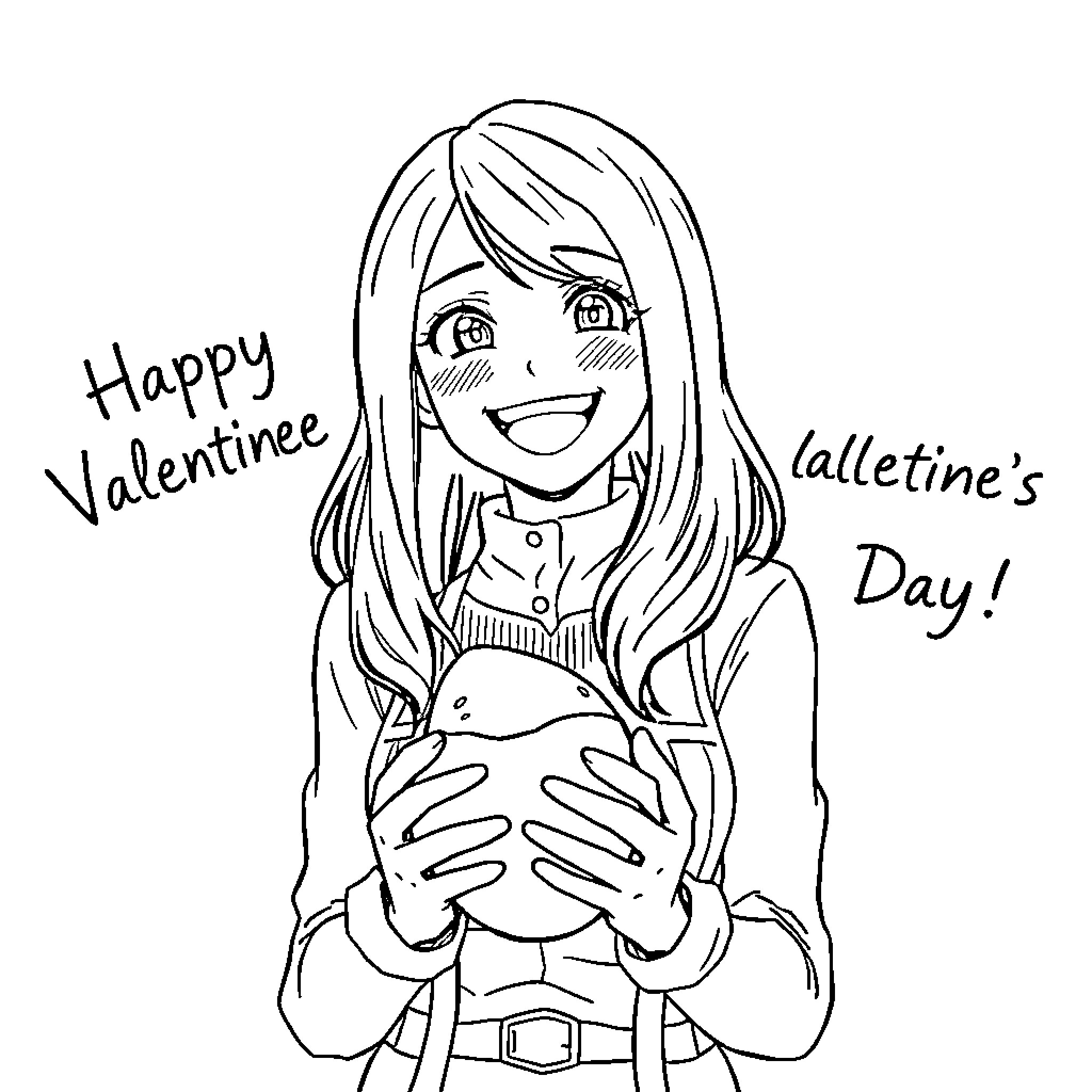 Sasha Braus wishing a happy Valentine's Day Coloring Page (free black-and-white line drawing printable PDF for all, from beginners to advanced learners, including children, teens, adults, and seniors)