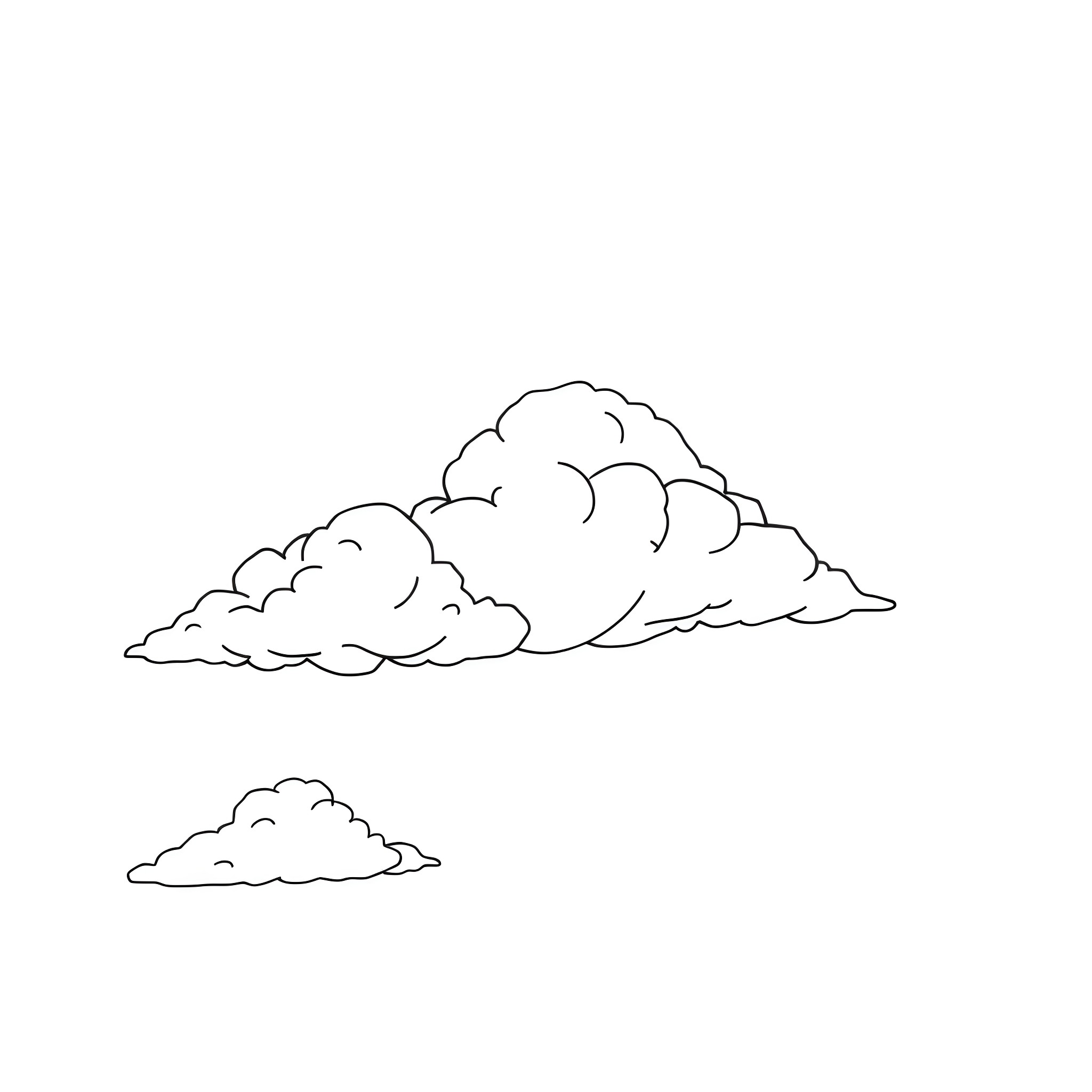 Cloud formations in the sky Coloring Page (free black-and-white line drawing printable PDF for all, from beginners to advanced learners, including children, teens, adults, and seniors)
