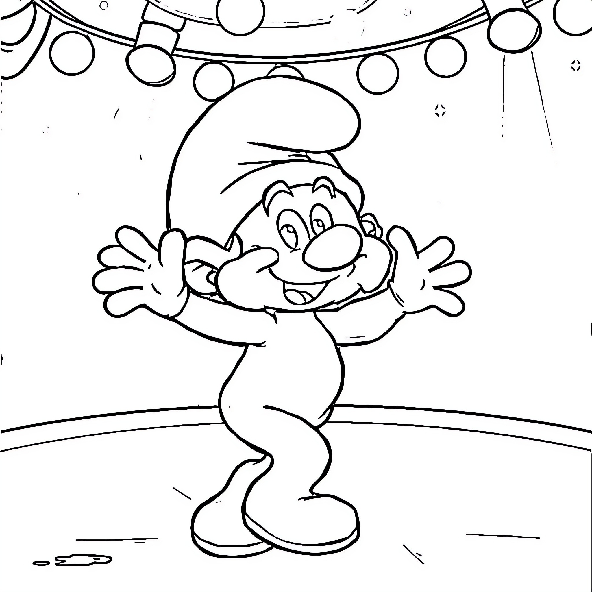 Smurf enjoying a festive celebration Coloring Page (free black-and-white line drawing printable PDF for all, from beginners to advanced learners, including children, teens, adults, and seniors)