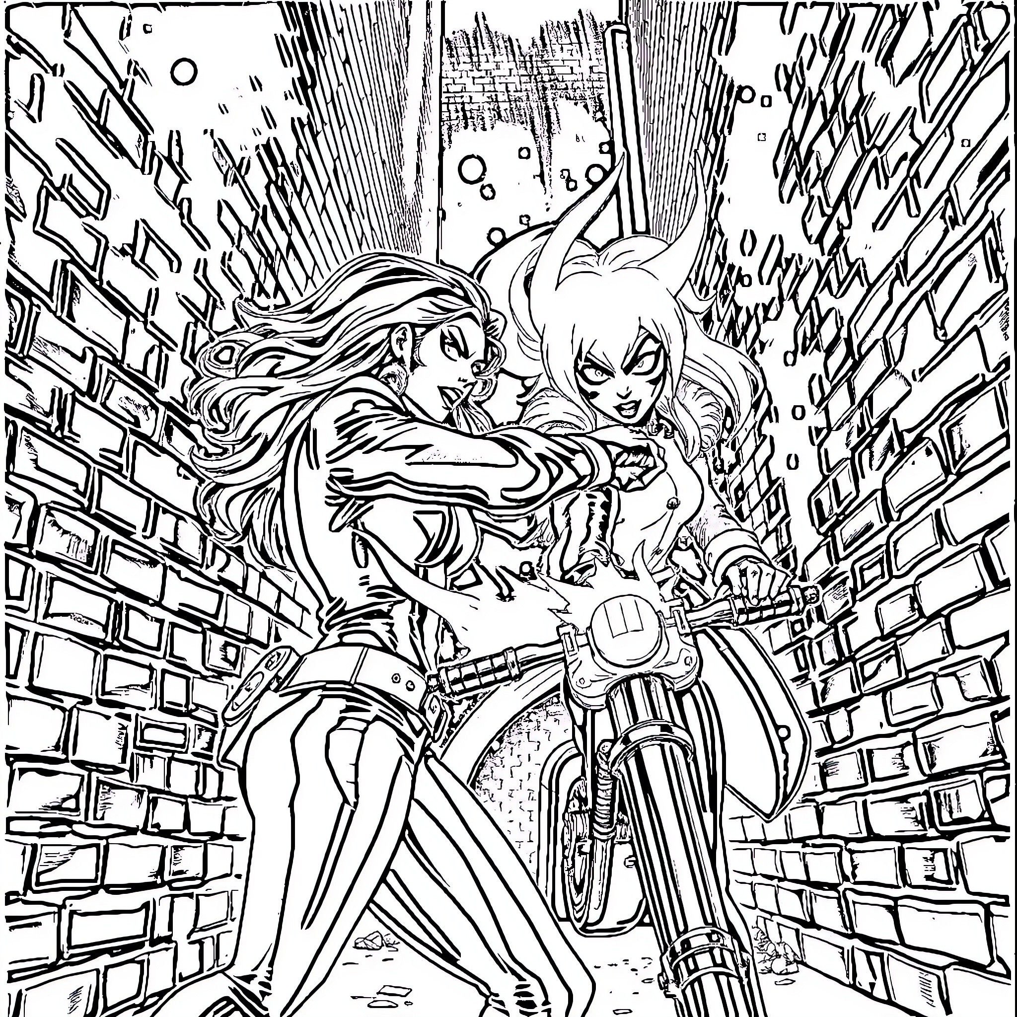 Luna's Daring Motorcycle Adventure Coloring Page (free black-and-white line drawing printable PDF for all, from beginners to advanced learners, including children, teens, adults, and seniors)