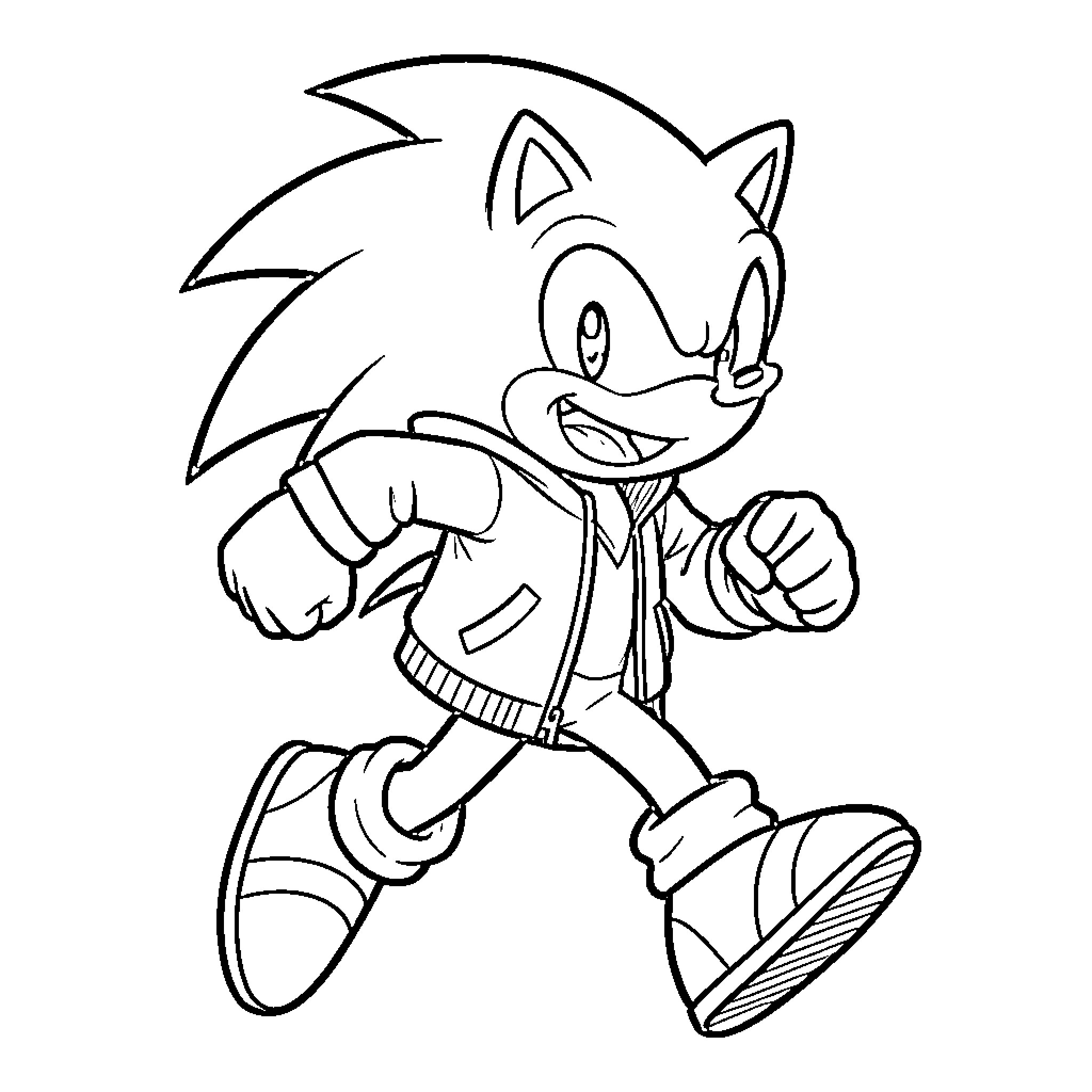 Sonic running with determination and energy Coloring Page (free black-and-white line drawing printable PDF for all, from beginners to advanced learners, including children, teens, adults, and seniors)